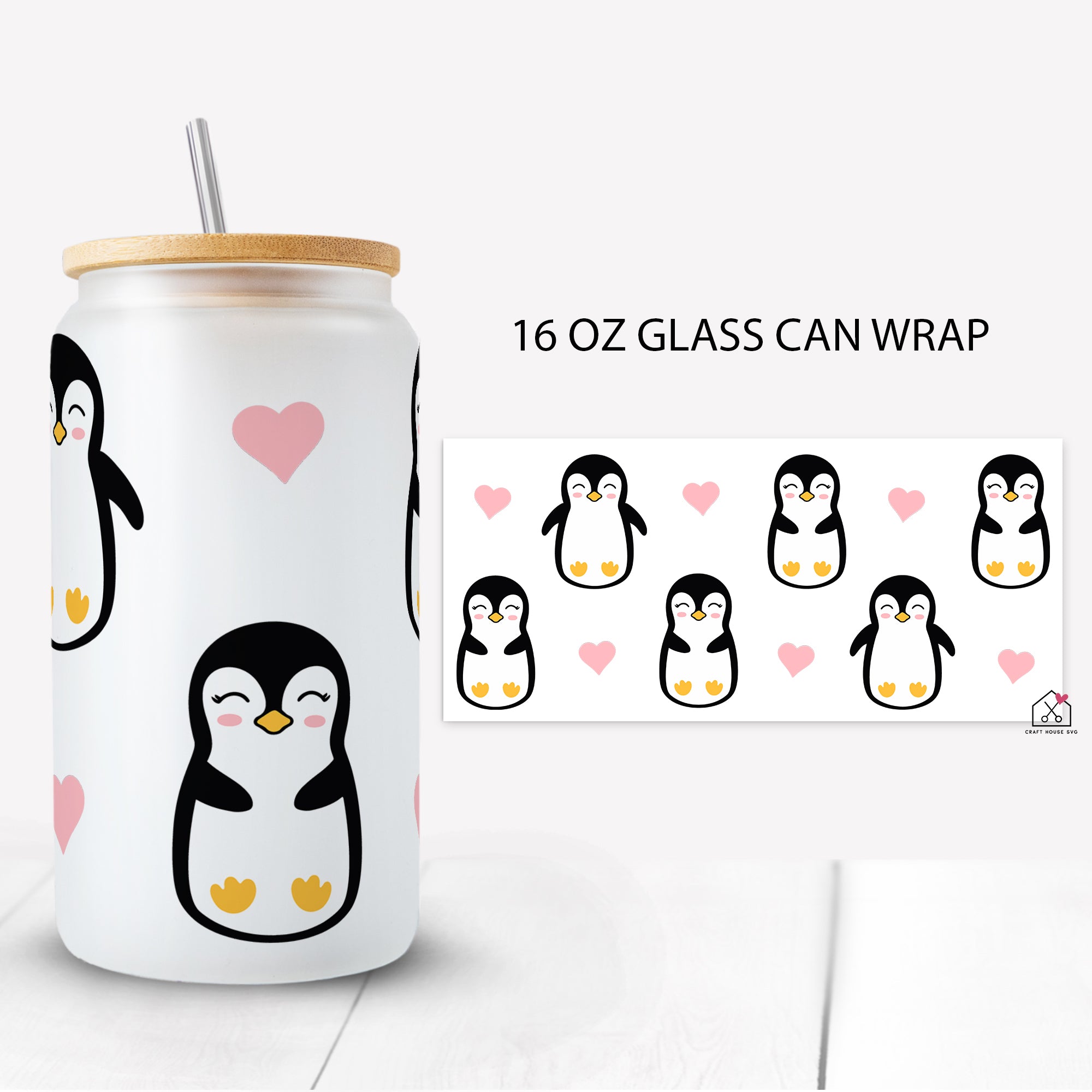 Penguin Glass Can Wrap SVG Cut File