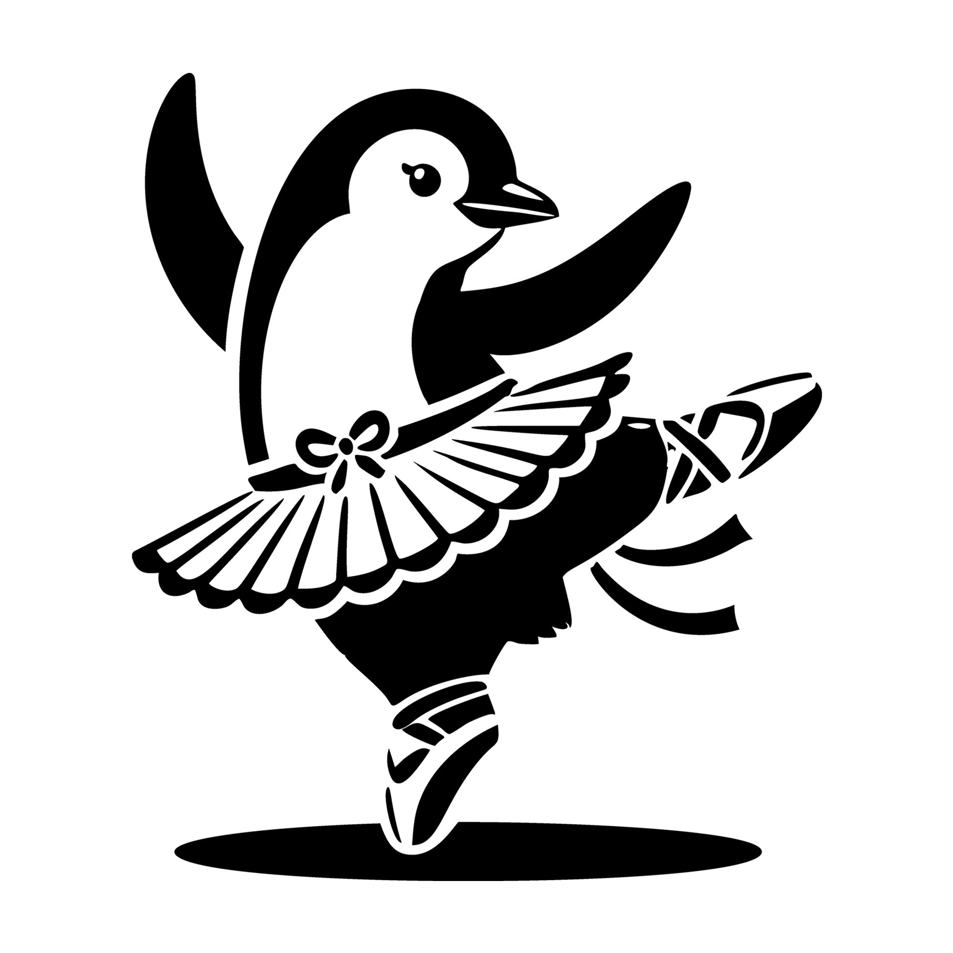 Penguin Ballerina Twirling in Tutu with Grace SVG design for Cricut, Silhouette, laser cutting, vinyl, sublimation, and craft projects.