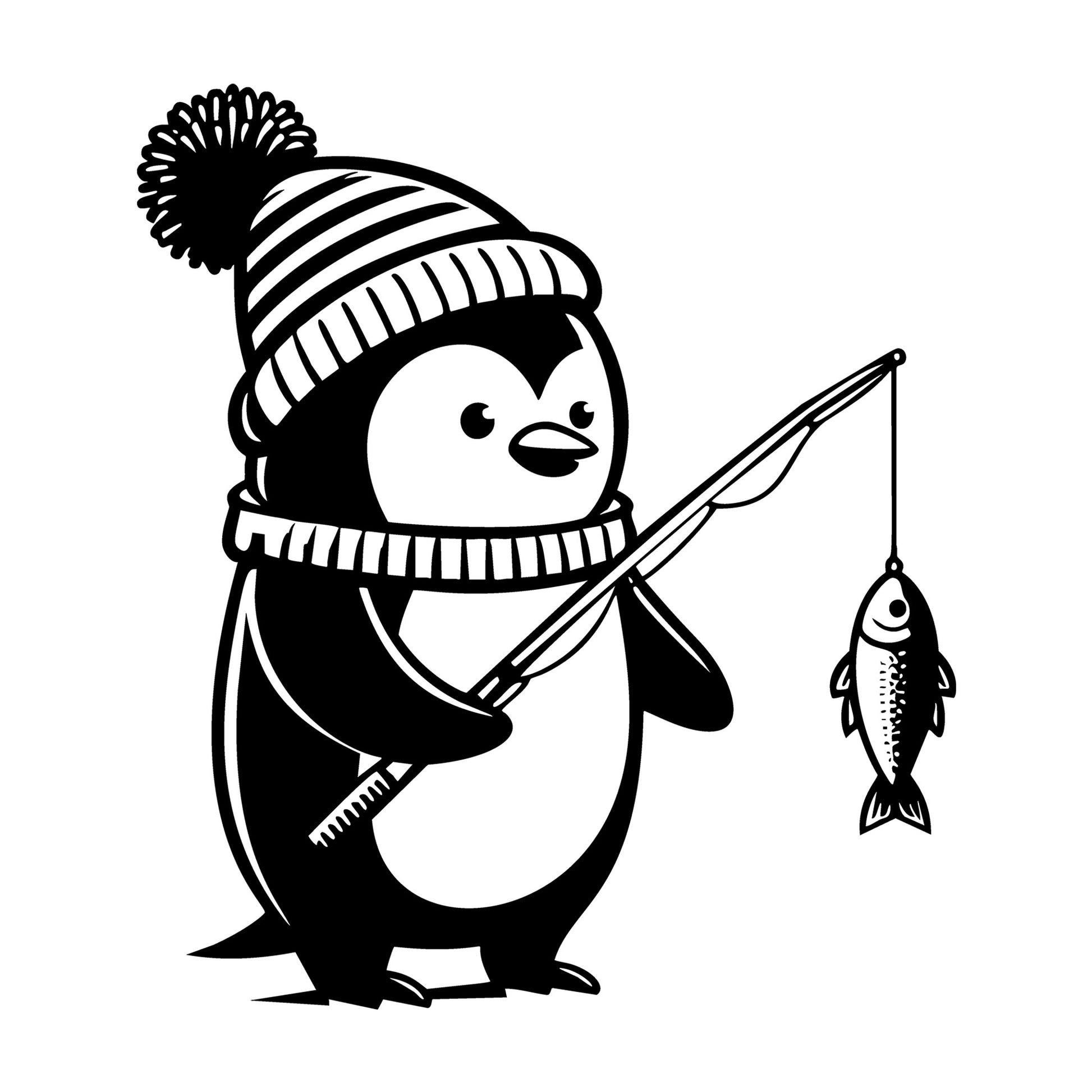 Penguin Fishing SVG design for Cricut, Silhouette, laser cutting, vinyl, sublimation, and craft projects.