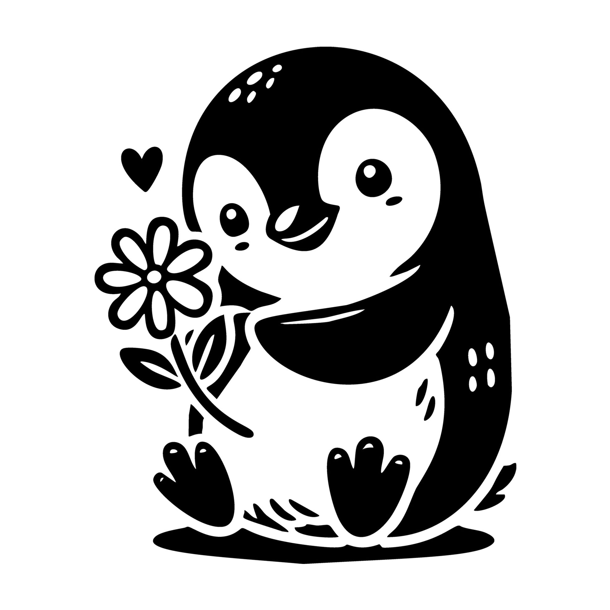 Penguin Holding A Flower SVG design for Cricut, Silhouette, laser cutting, vinyl, sublimation, and craft projects.