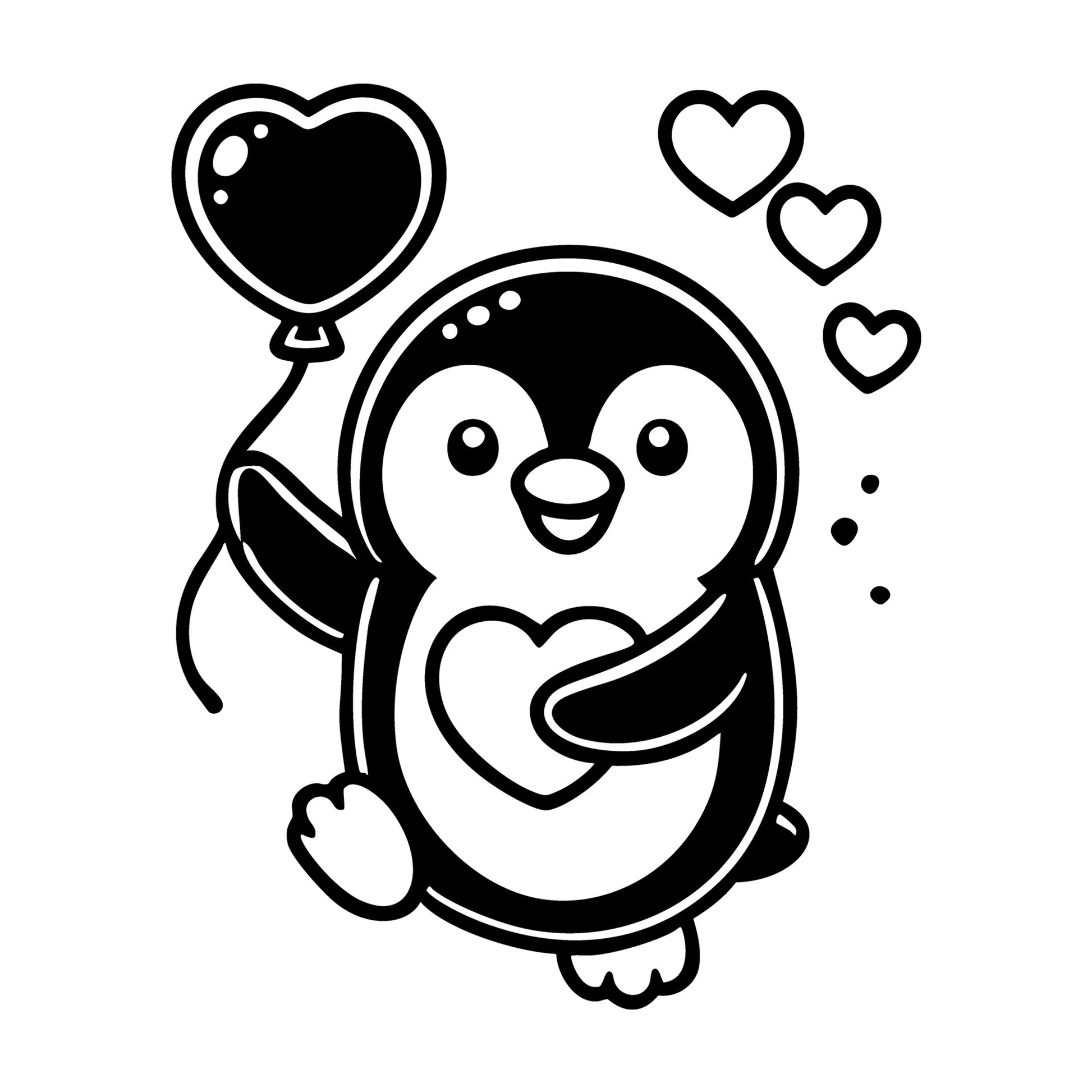 Penguin Holding Heart Balloon SVG design for Cricut, Silhouette, laser cutting, vinyl, sublimation, and craft projects.