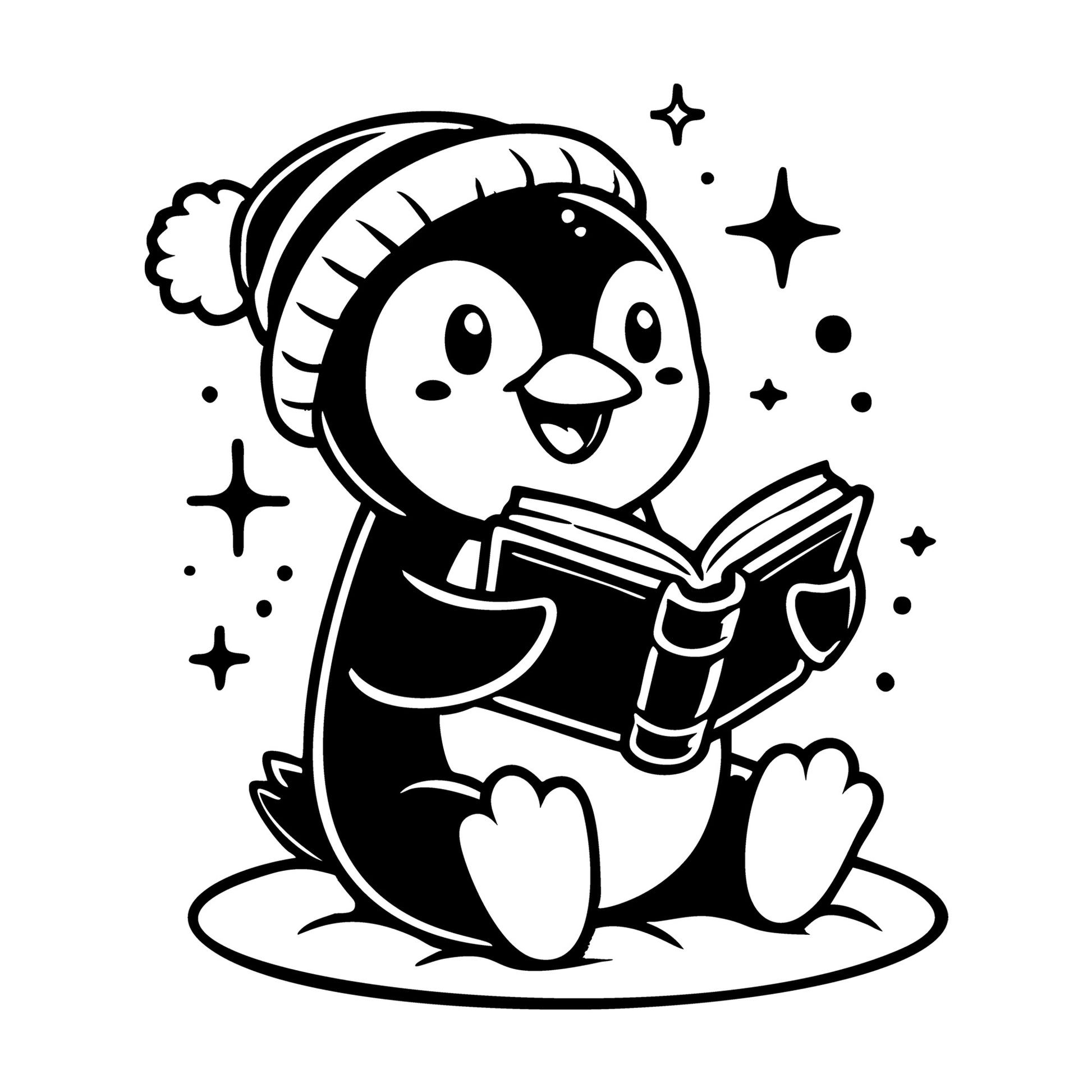 Penguin Reading Joyfully SVG design for Cricut, Silhouette, laser cutting, vinyl, sublimation, and craft projects.