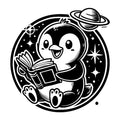 Penguin Reading with Planets and Stars SVG design for Cricut, Silhouette, laser cutting, vinyl, sublimation, and craft projects.
