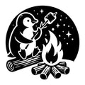 Penguin Roasting Marshmallows by Campfire SVG design for Cricut, Silhouette, laser cutting, vinyl, sublimation, and craft projects.