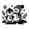 Penguin Sitting Next to Snowman SVG design for Cricut, Silhouette, laser cutting, vinyl, sublimation, and craft projects.