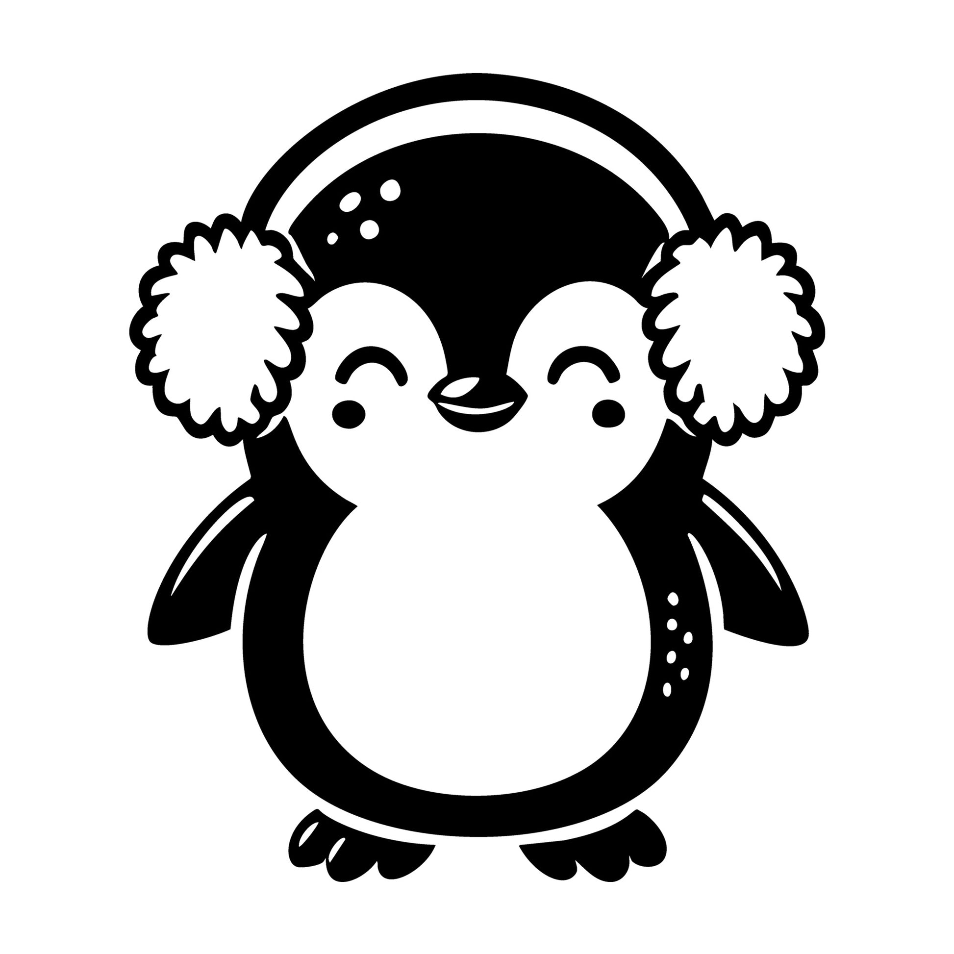 Penguin Wearing Fluffy Earmuffs SVG design for Cricut, Silhouette, laser cutting, vinyl, sublimation, and craft projects.
