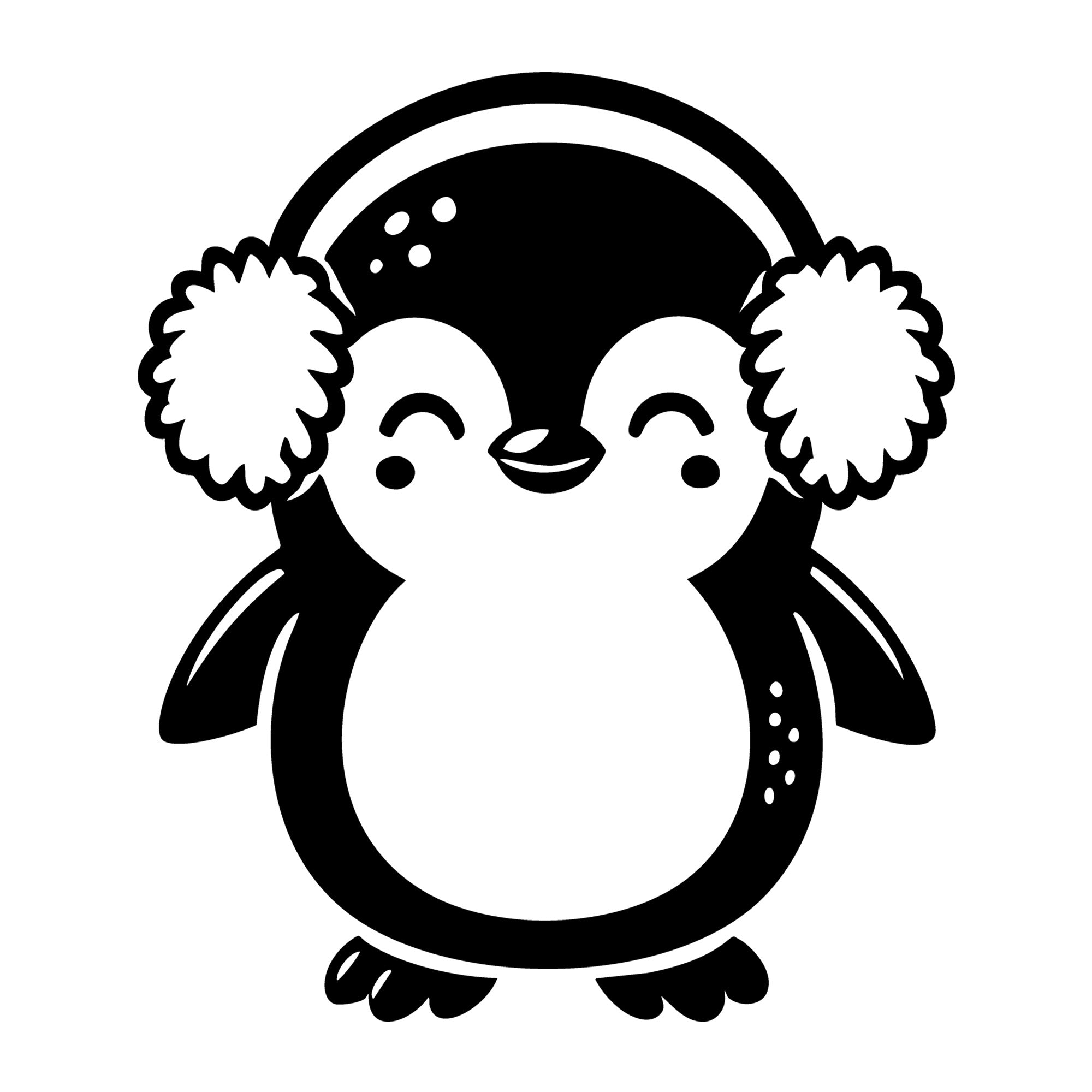 Penguin Wearing Fluffy Earmuffs SVG design for Cricut, Silhouette, laser cutting, vinyl, sublimation, and craft projects.