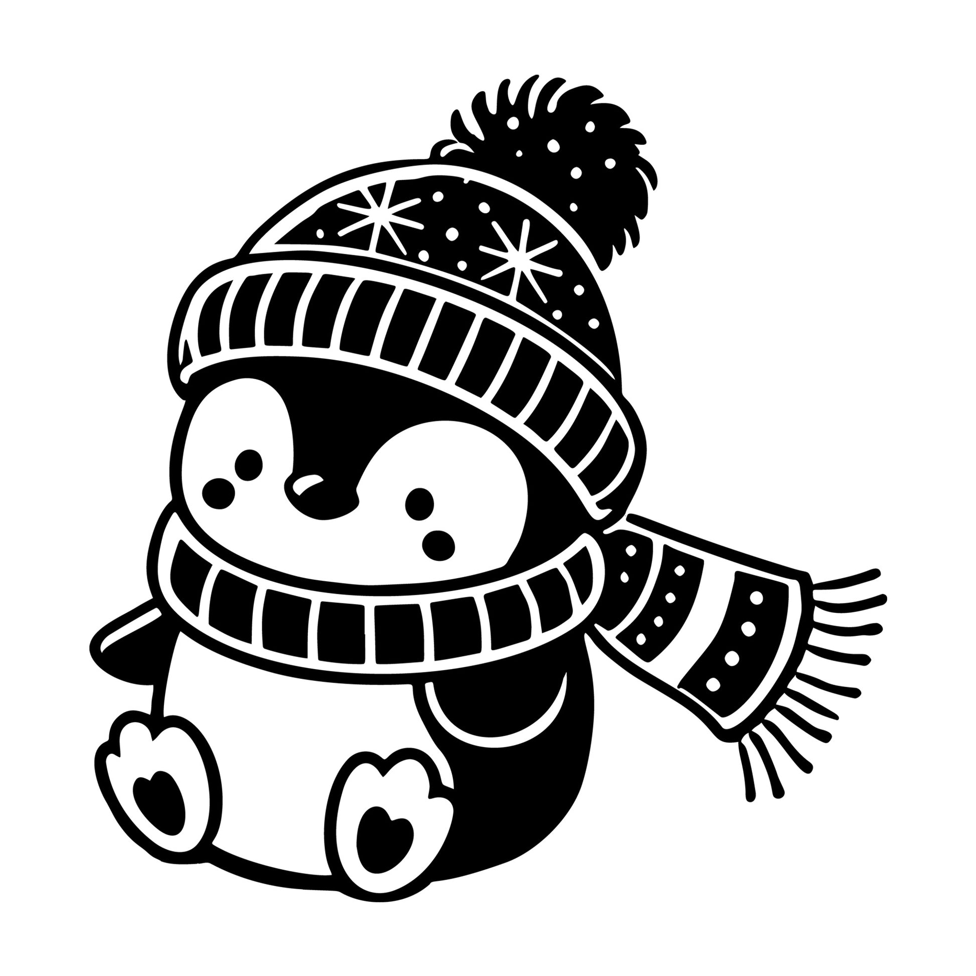 Penguin in Winter Hat and Scarf SVG design for Cricut, Silhouette, laser cutting, vinyl, sublimation, and craft projects.