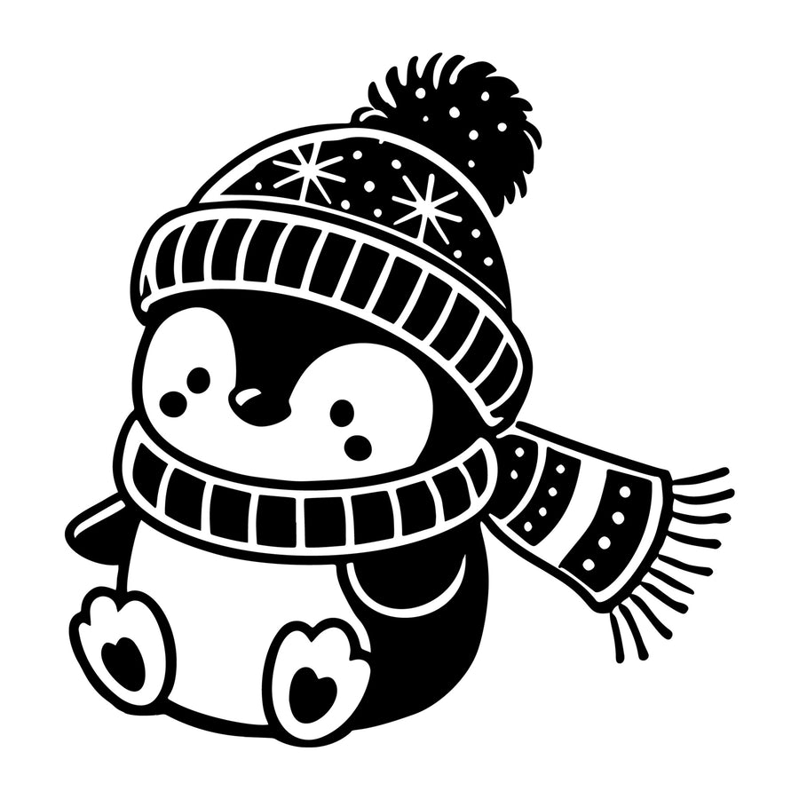 Penguin in Winter Hat and Scarf SVG design for Cricut, Silhouette, laser cutting, vinyl, sublimation, and craft projects.
