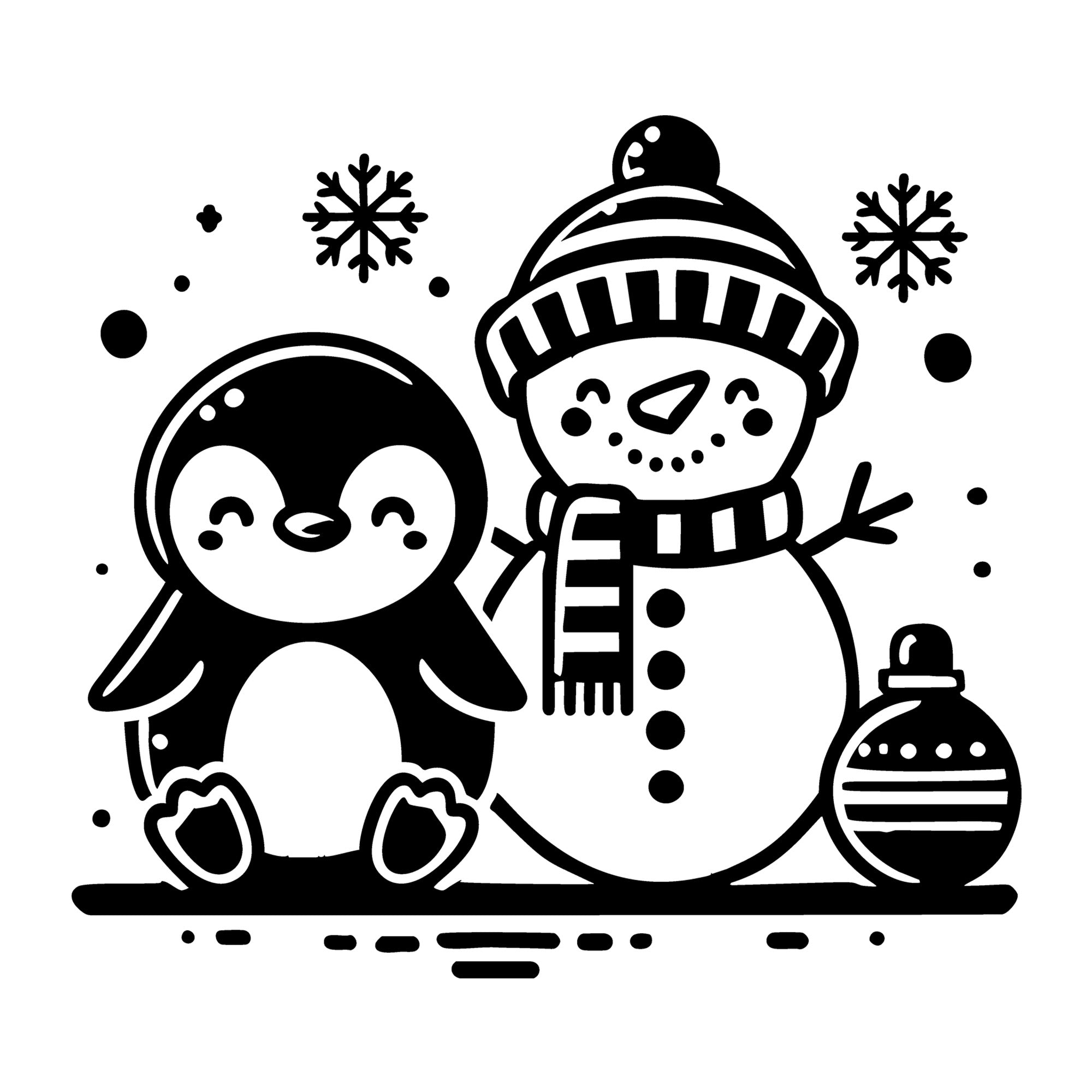 Penguin with Snowman in Winter SVG design for Cricut, Silhouette, laser cutting, vinyl, sublimation, and craft projects.