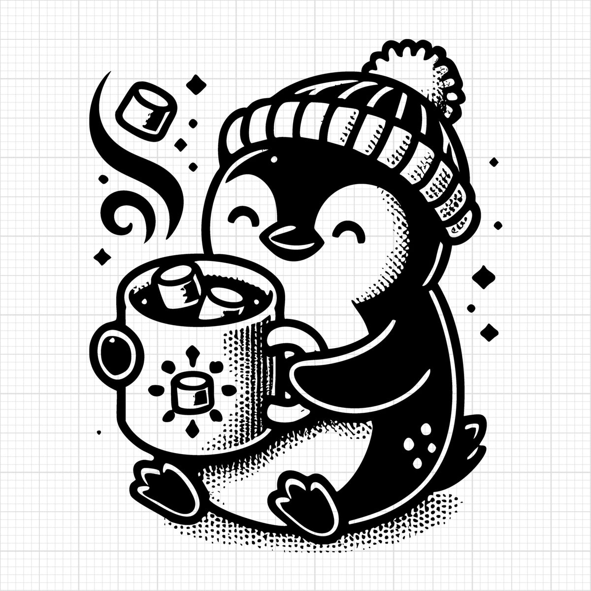Penguin Enjoying Hot Cocoa with Marshmallows