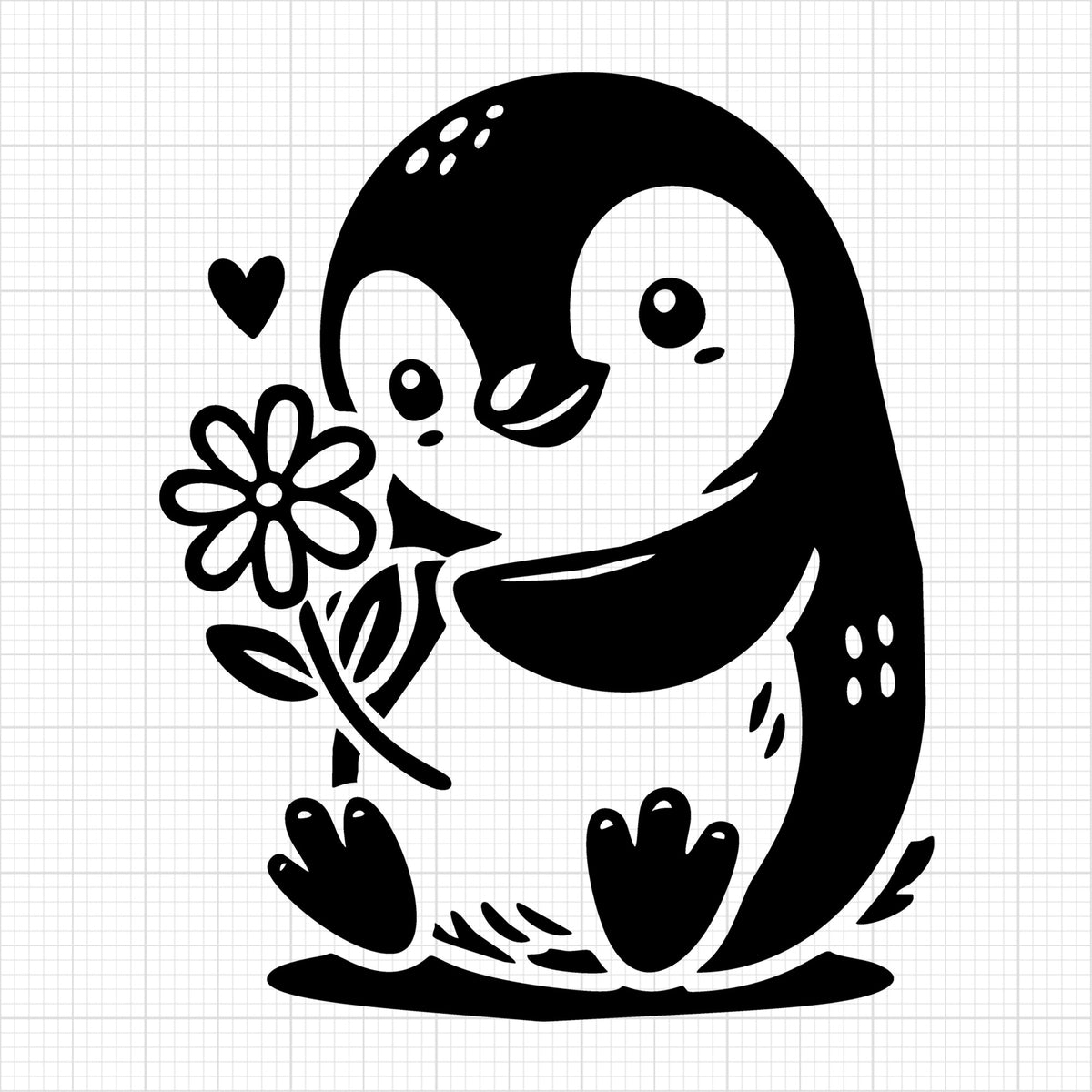 Penguin Holding A Flower