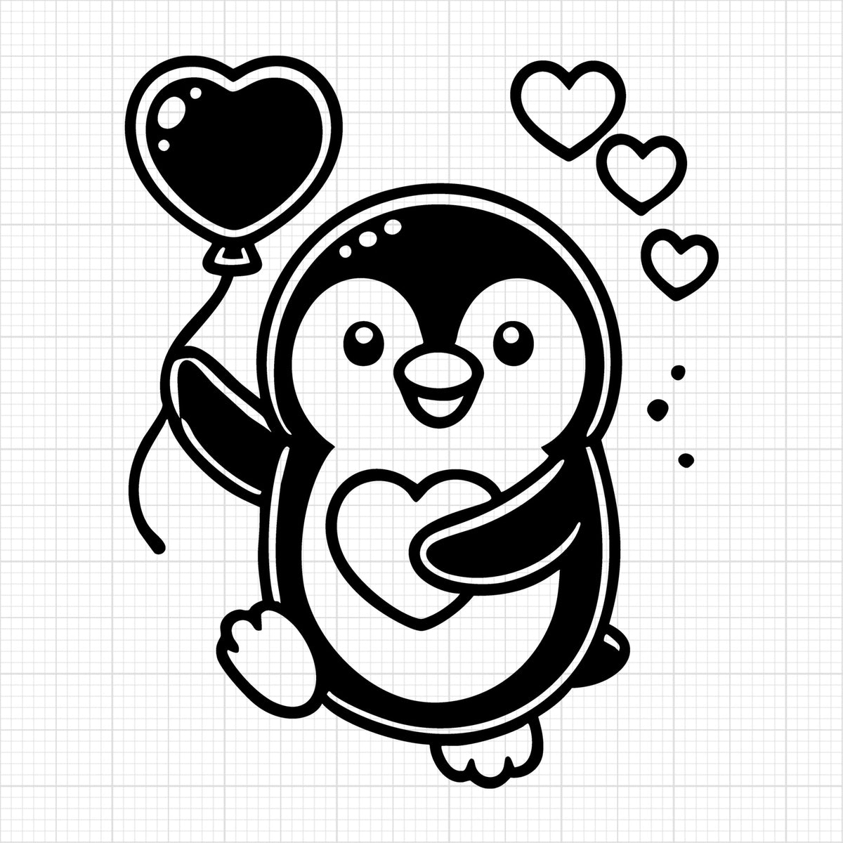 Penguin Holding Heart Balloon