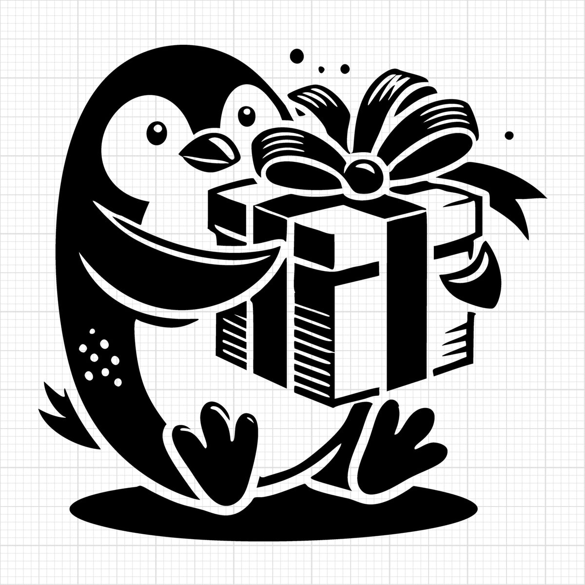 Penguin Holding a Gift Box with Bow