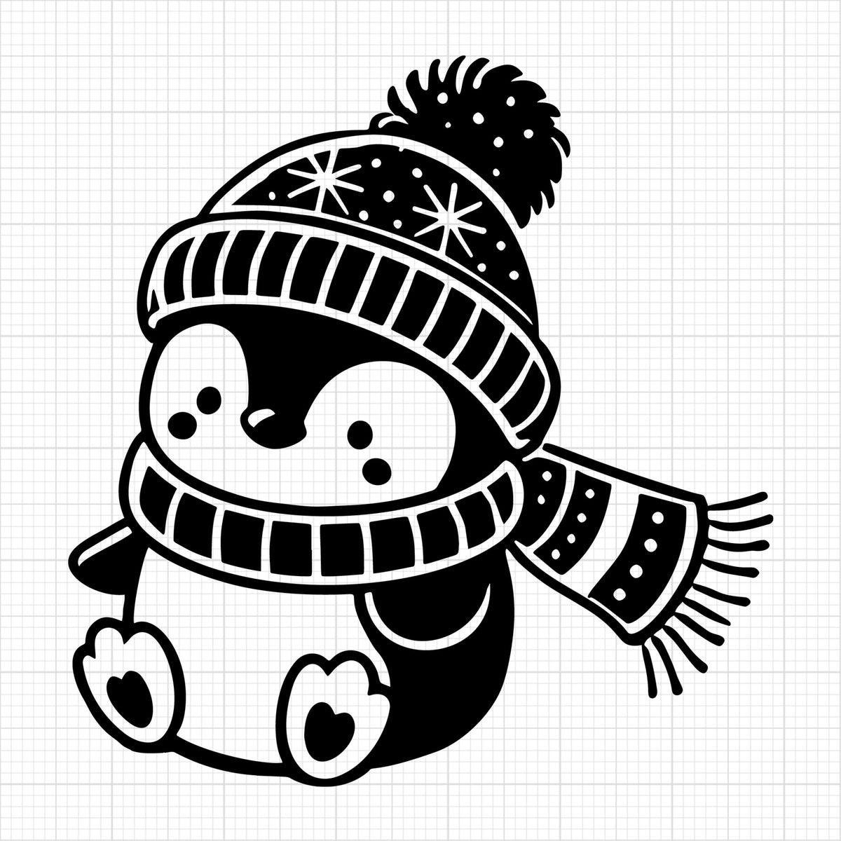 Penguin in Winter Hat and Scarf