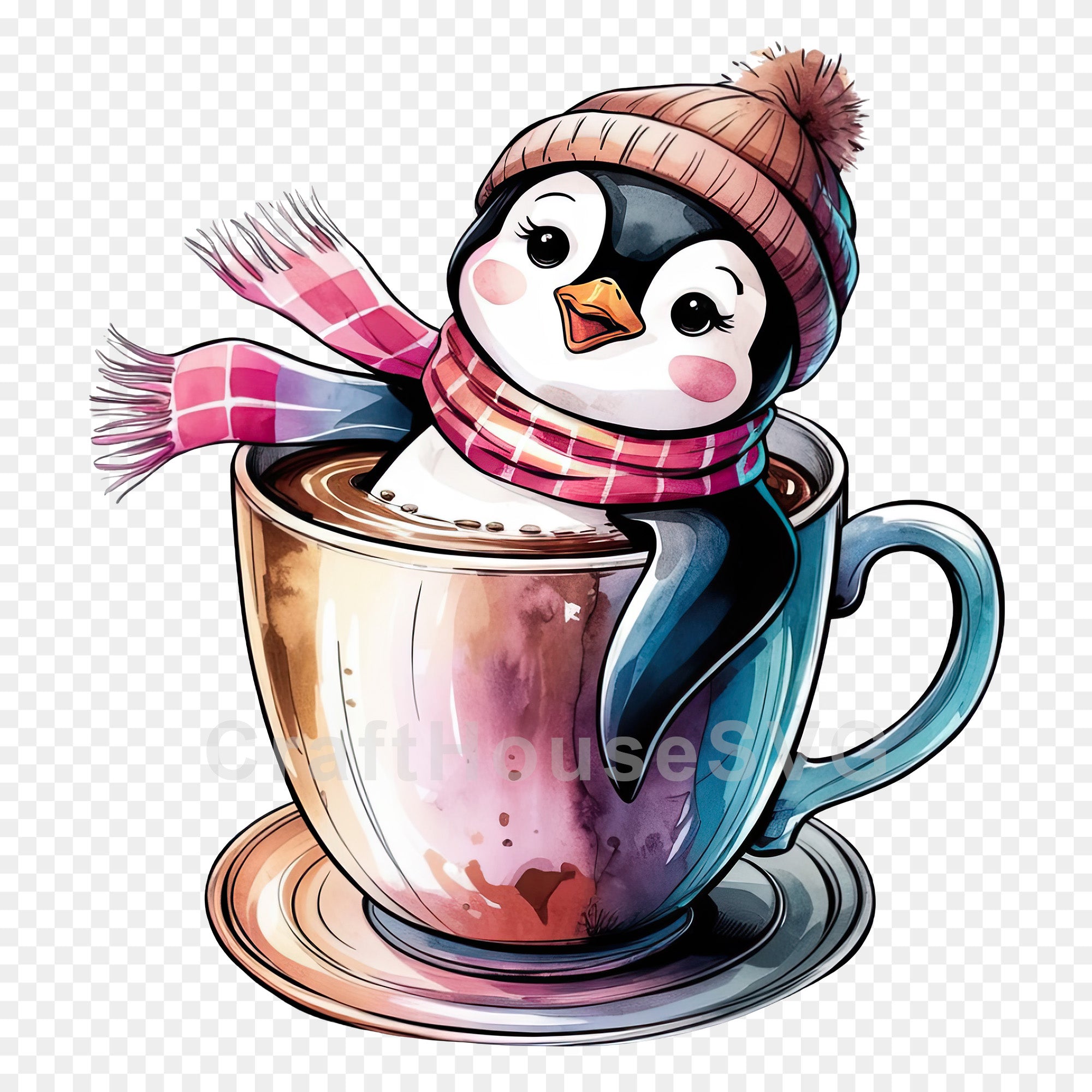 Penguin in Coffee Mug PNG Clip Art