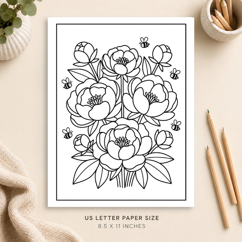 Peonies Coloring Page 3