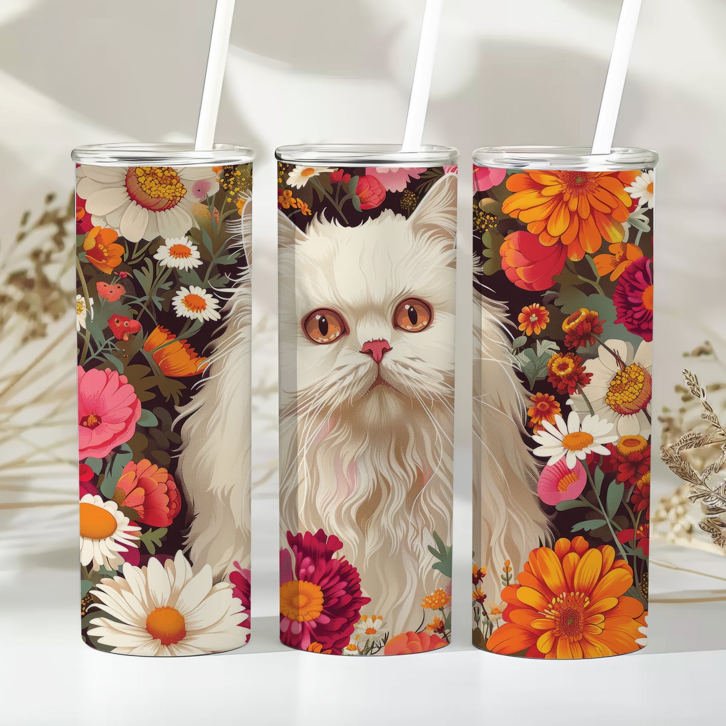 Cat Illustration Tumbler Sublimation Bundle PNG 20 oz