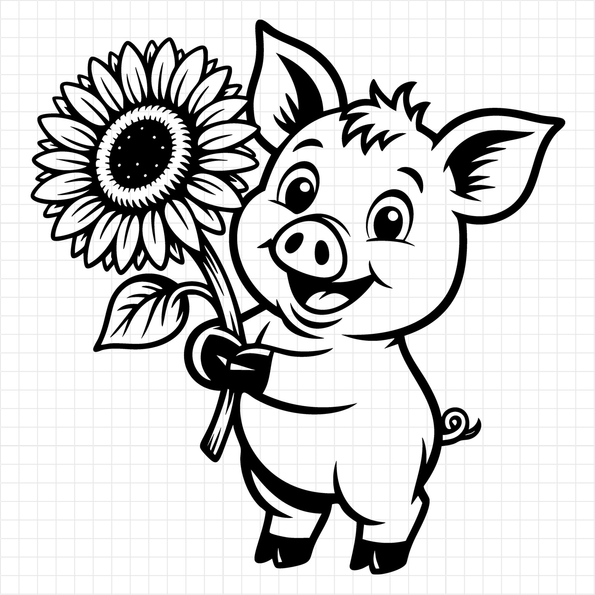 Pig Holding Sunflower SVG