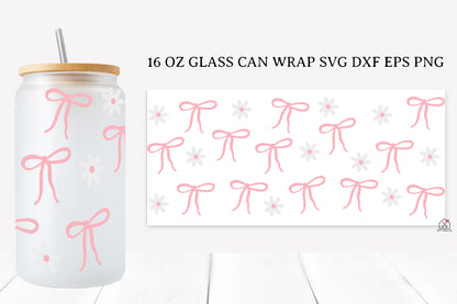 Pink Bow 16 Oz Glass Can Wrap SVG Bundle
