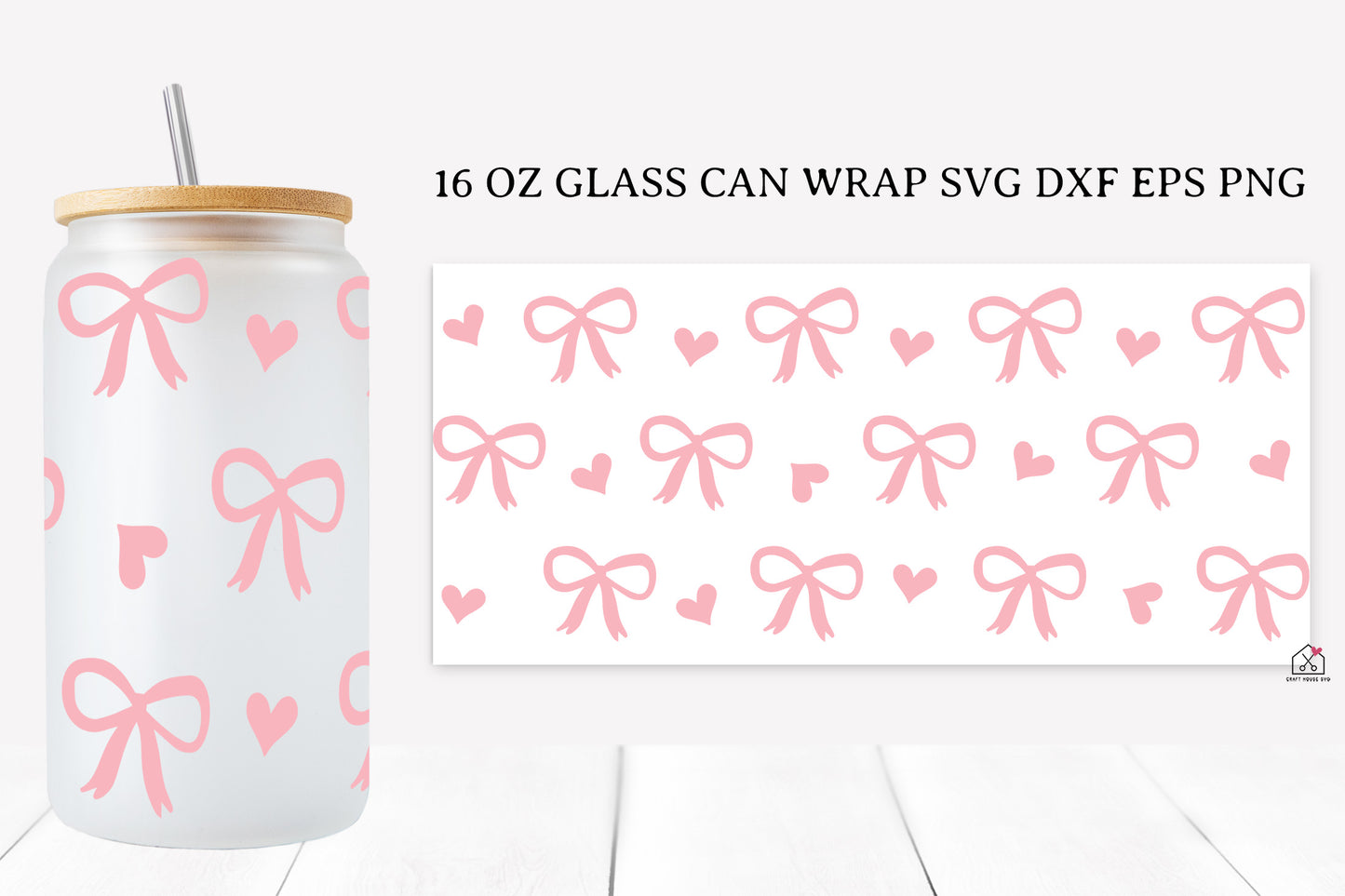 Pink Bow 16 Oz Glass Can Wrap SVG Bundle