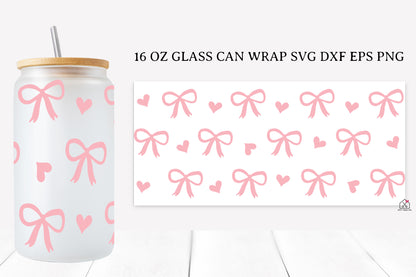 Pink Bow 16 Oz Glass Can Wrap SVG Bundle