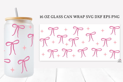 Pink Bow 16 Oz Glass Can Wrap SVG Bundle