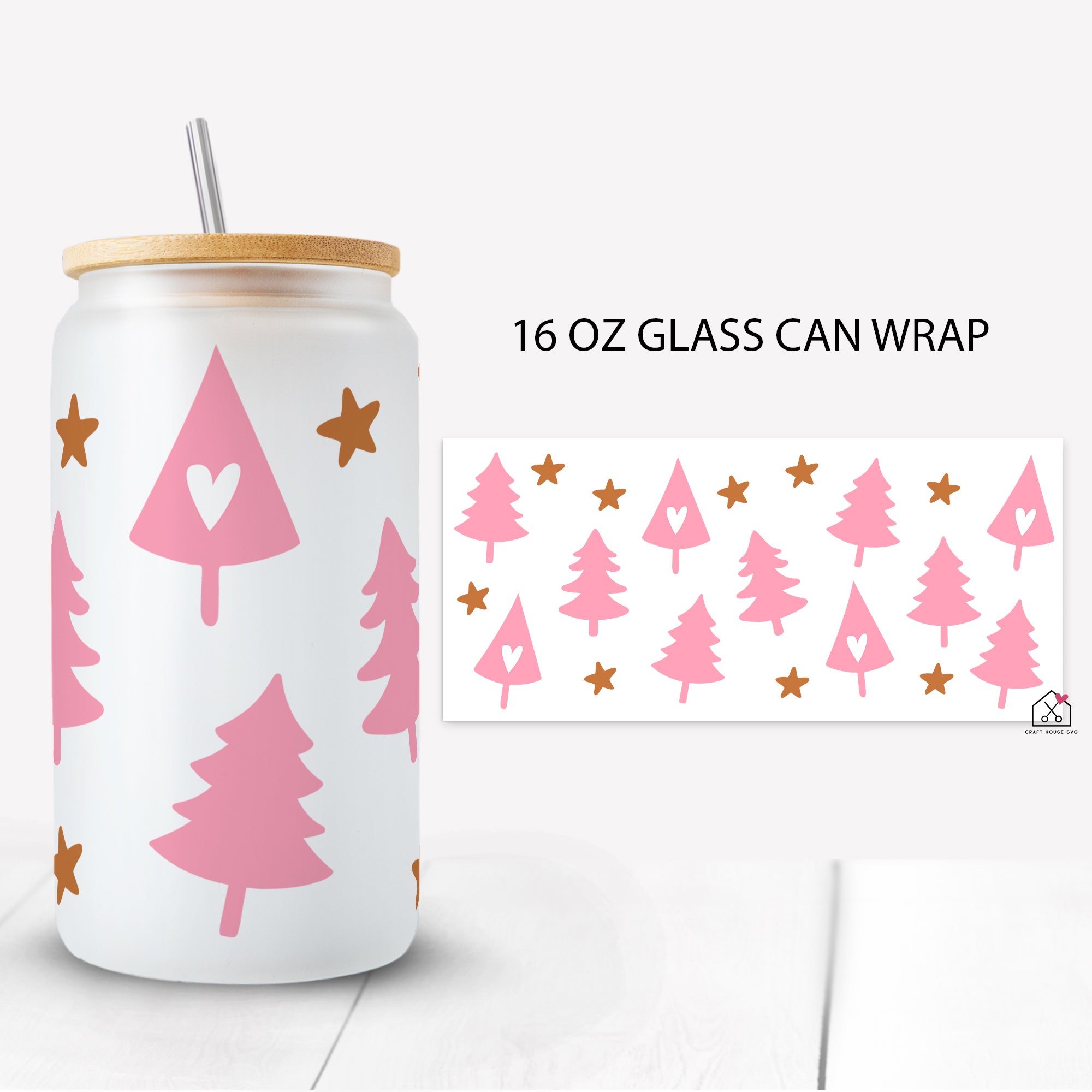 Pink Christmas Tree Glass Can Wrap SVG Cut File