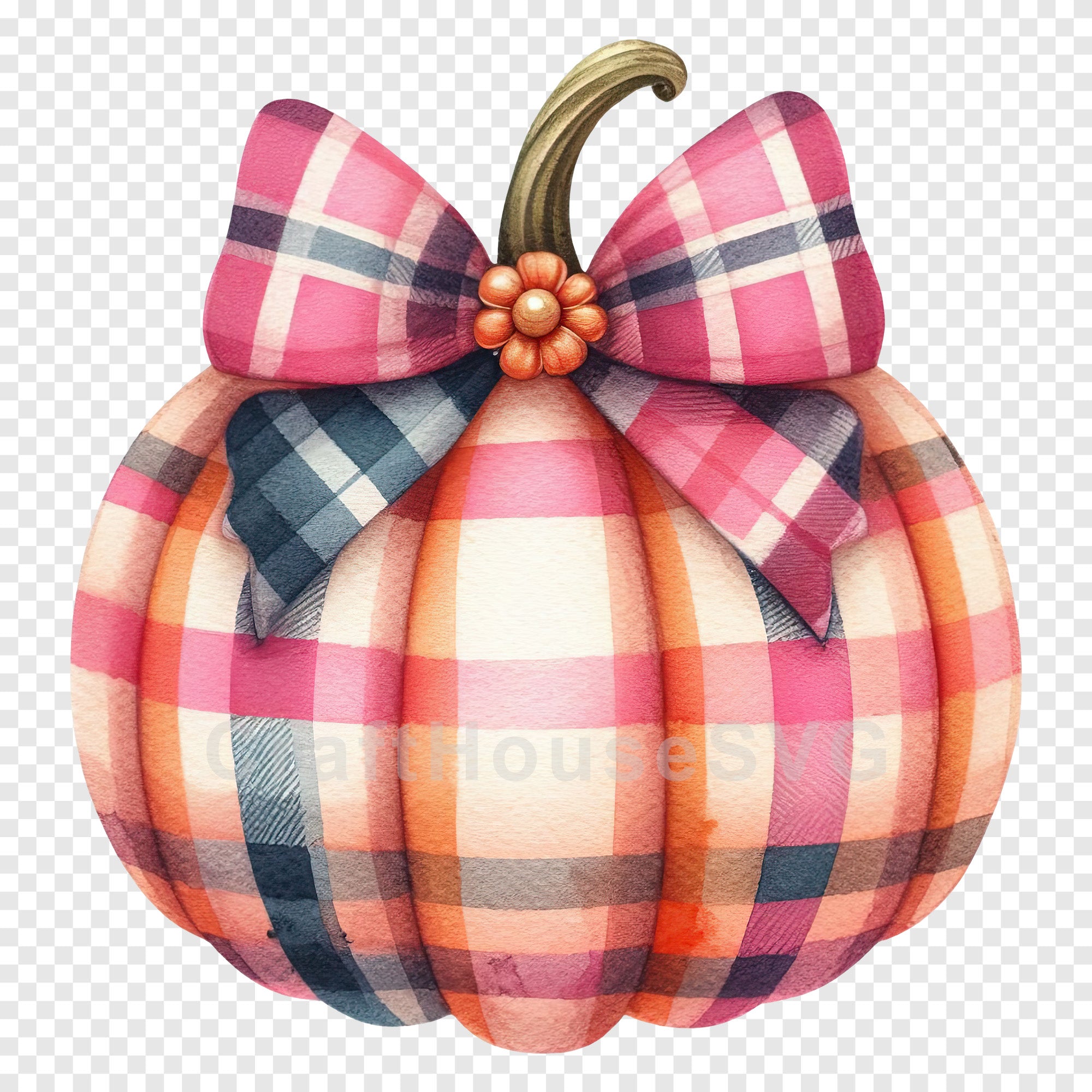 Pink Preppy Plaid Pumpkin PNG Clip Art Sublimation