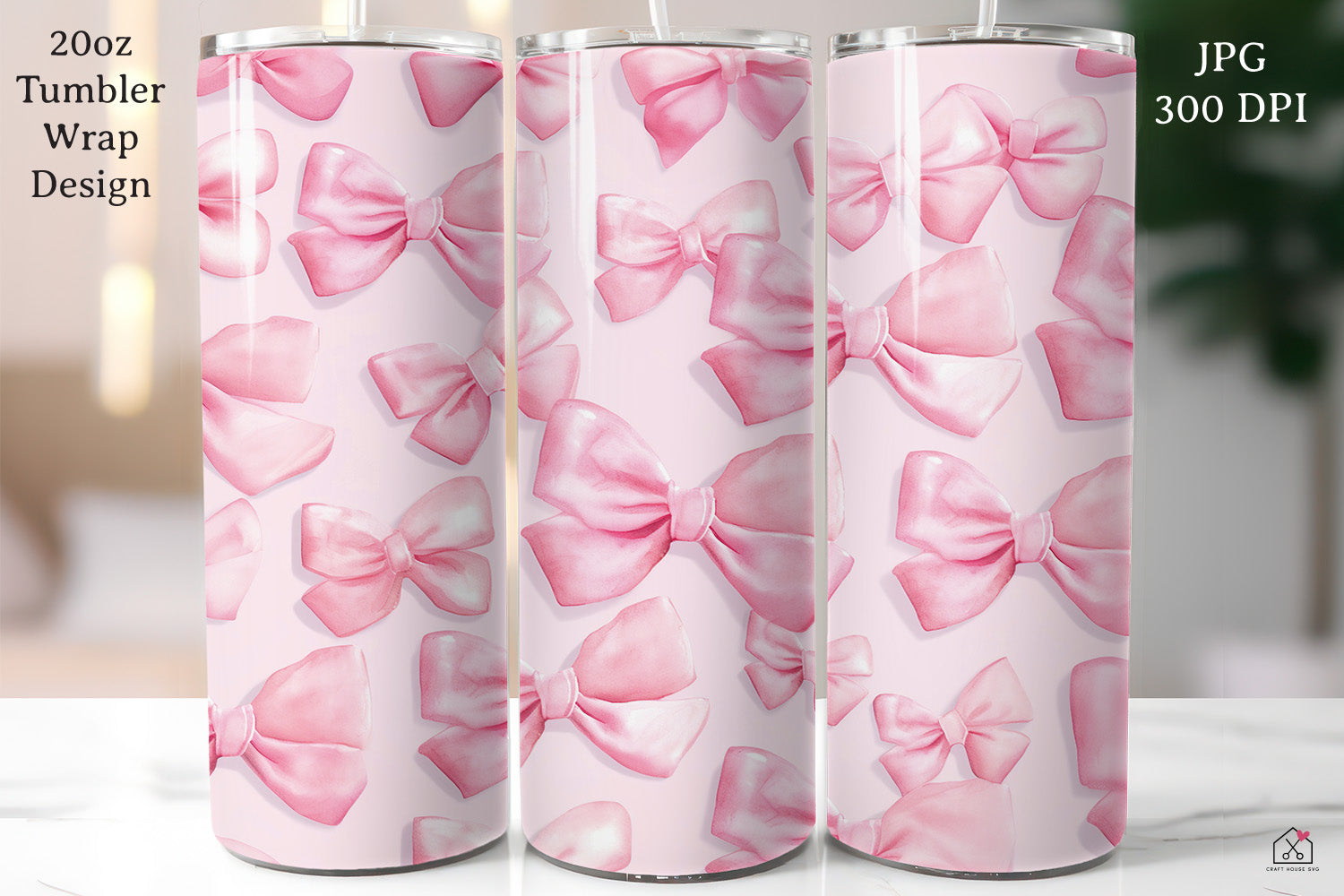 FREE Pink Ribbons 20oz Tumbler Wrap Sublimation Design Bow Pattern PNG - Craft House SVG