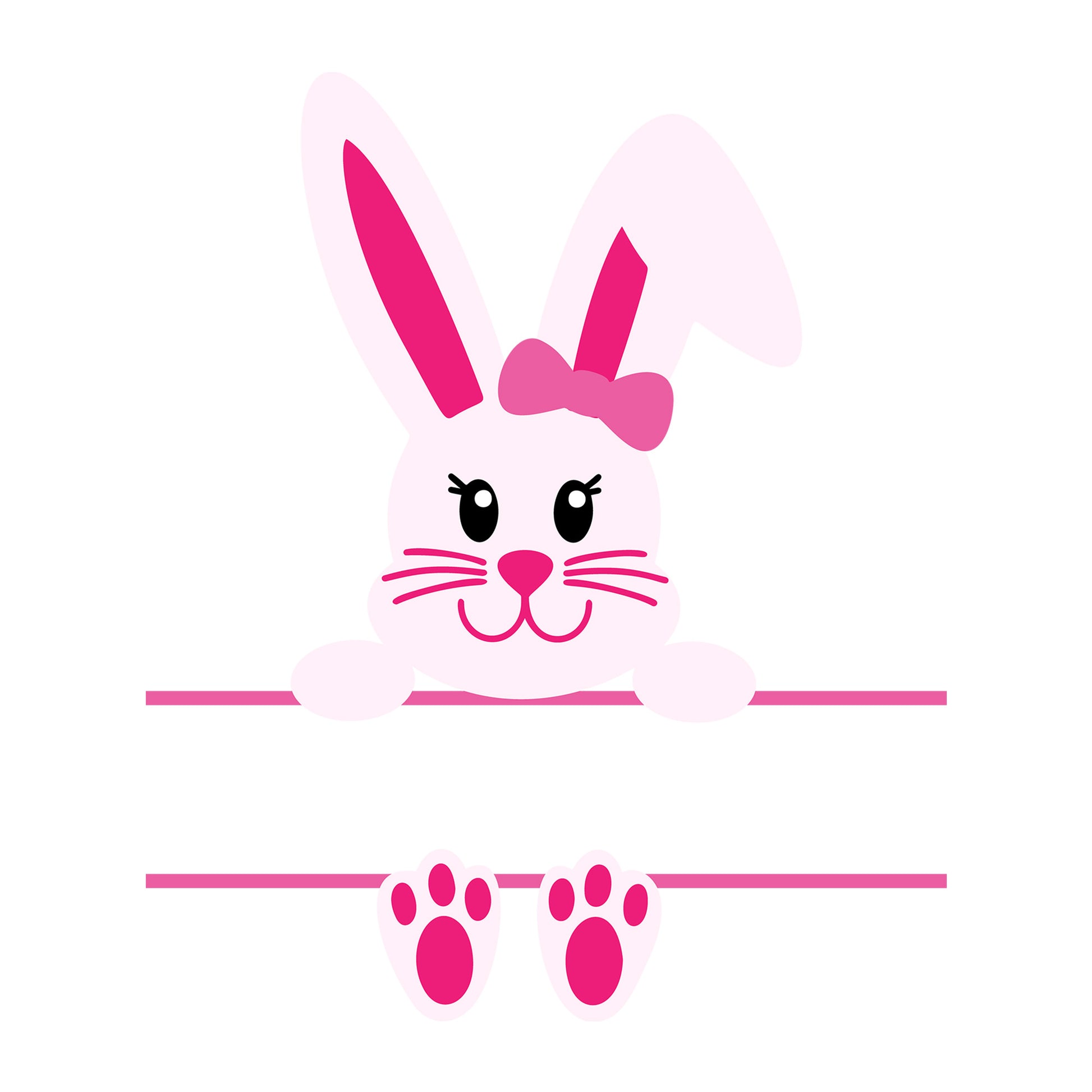 Pink split monogram bunny SVG design for Cricut, Silhouette, laser cutting and Easter crafts.