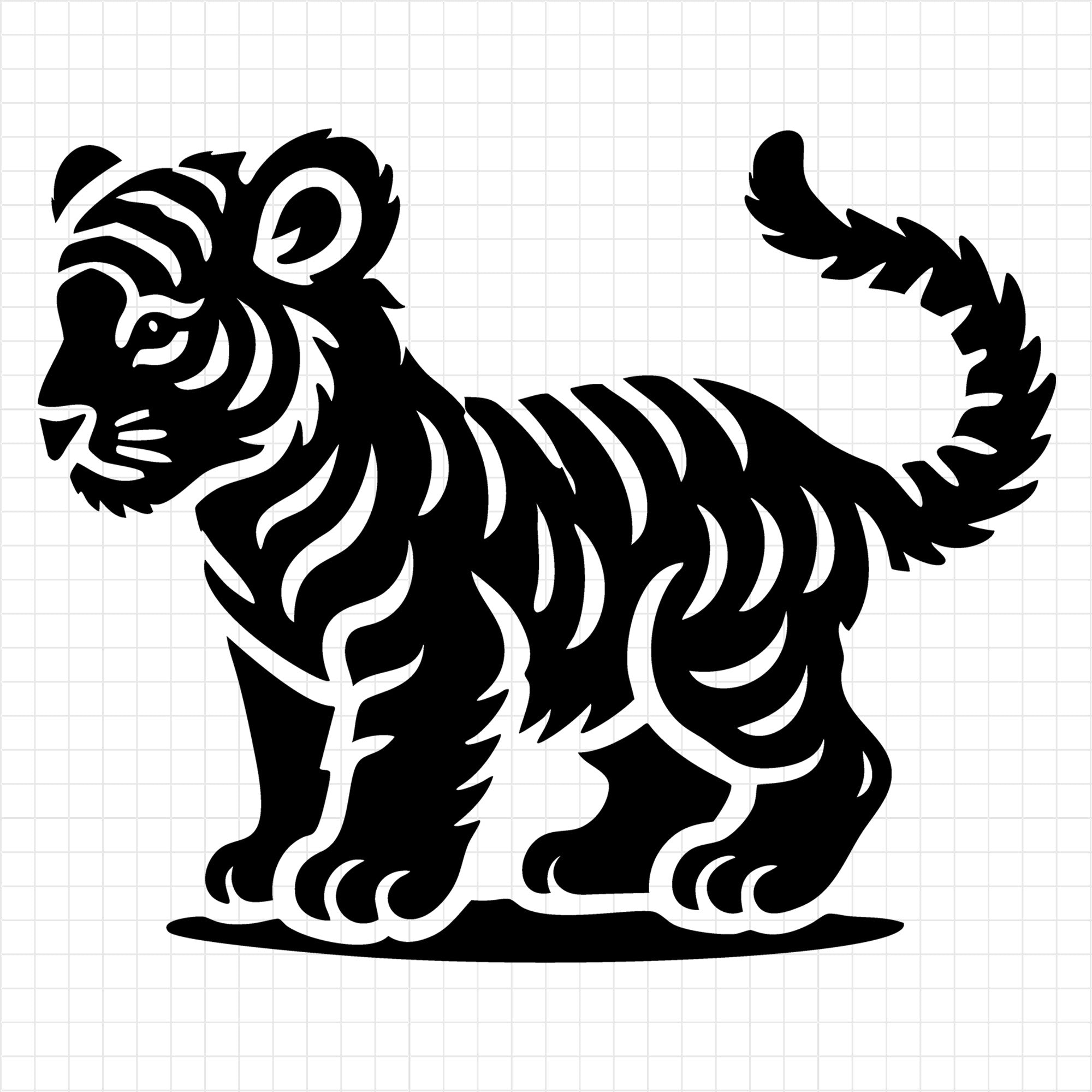 Playful Standing Tiger Cub Silhouette SVG