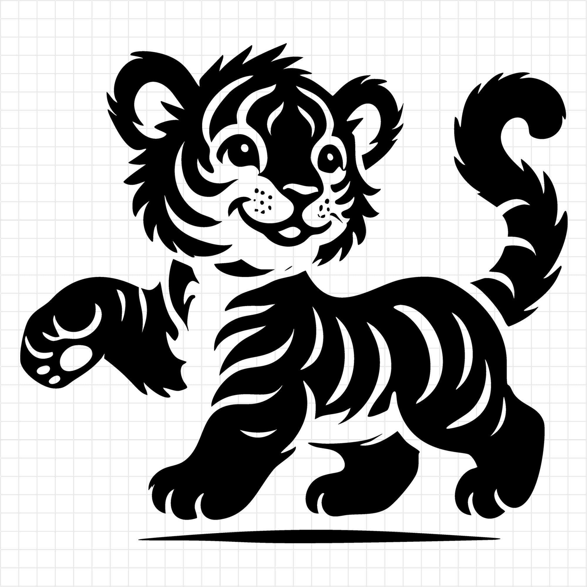 Playful Tiger Cub Silhouette Walking SVG