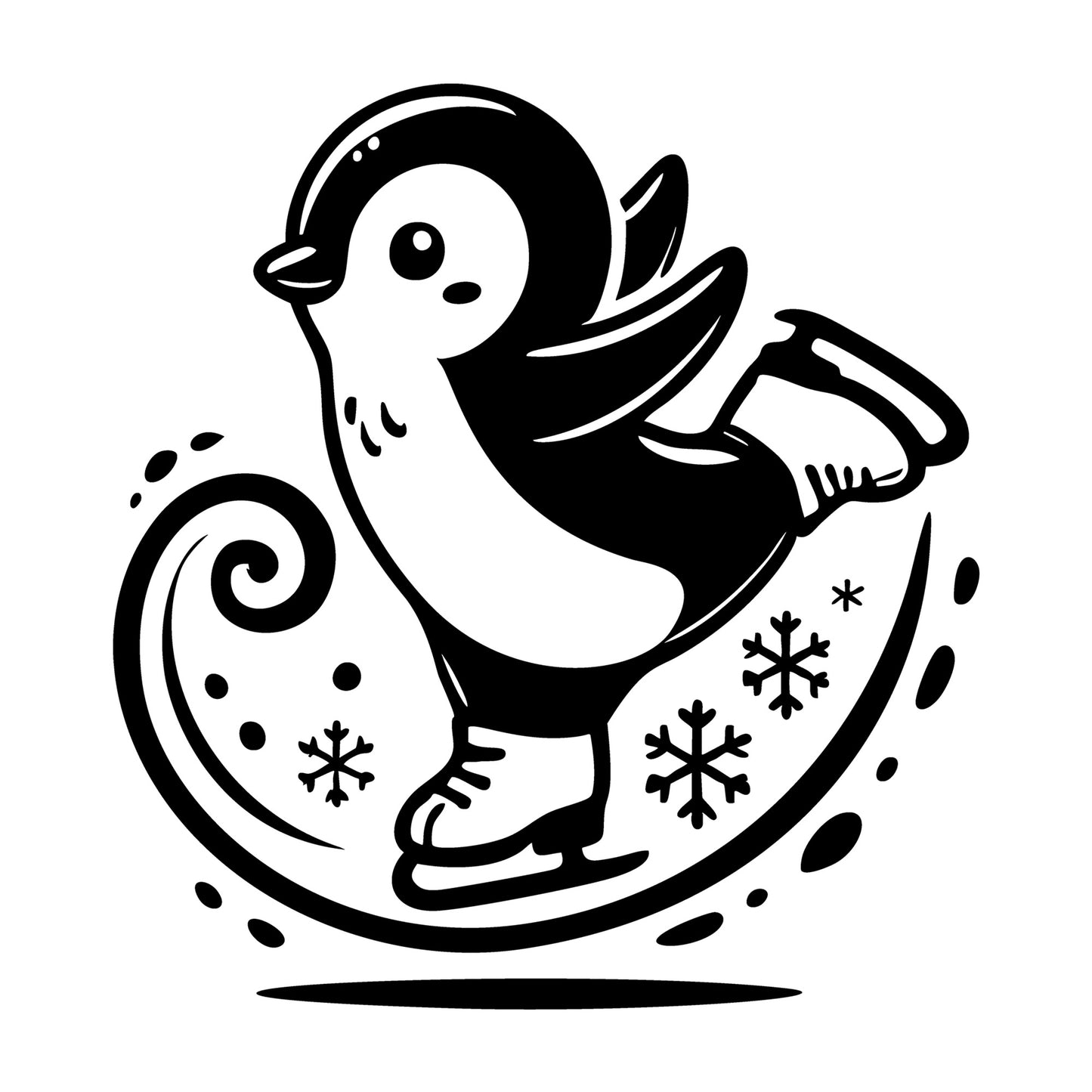 Playful Penguin Ice Skating in Winter Wonderland SVG design for Cricut, Silhouette, laser cutting, vinyl, sublimation, and craft projects.