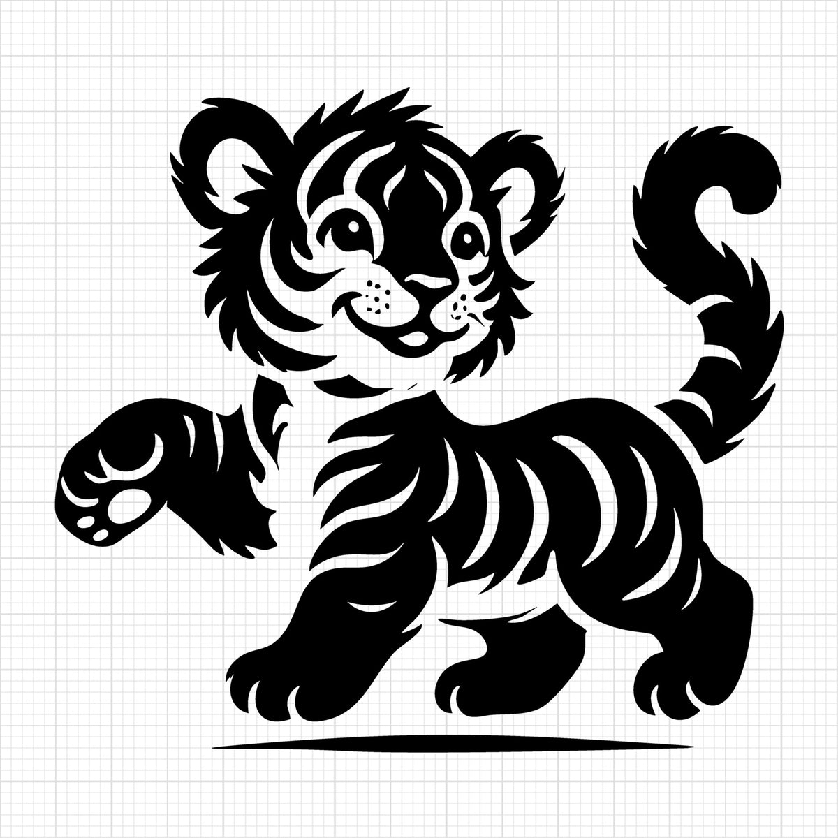 Playful Tiger Cub Silhouette Walking