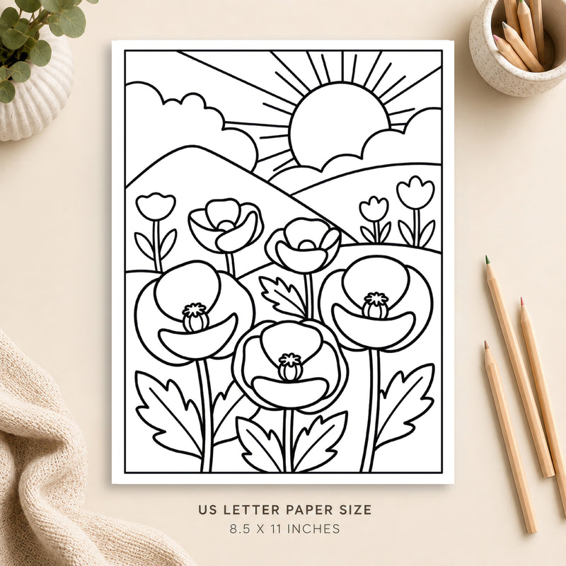 Poppies Coloring Page 1