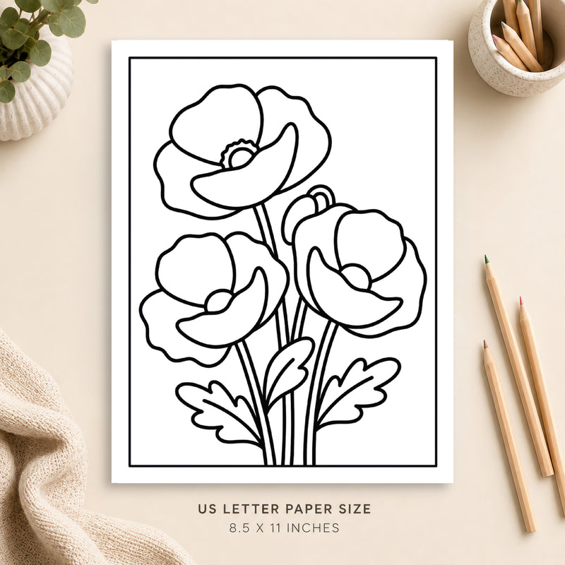 Poppies Coloring Page 2