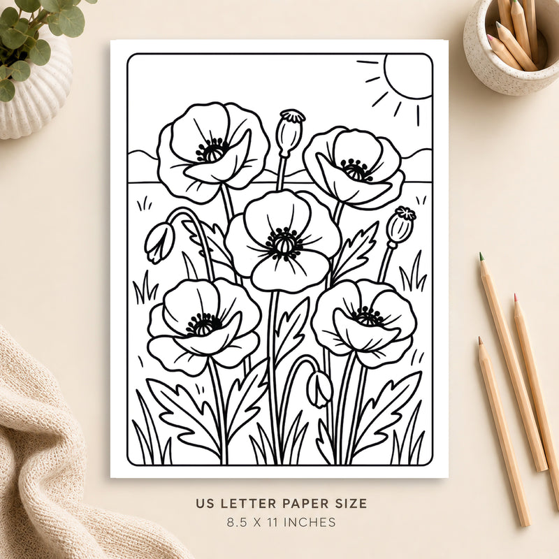 Poppies Coloring Page 3