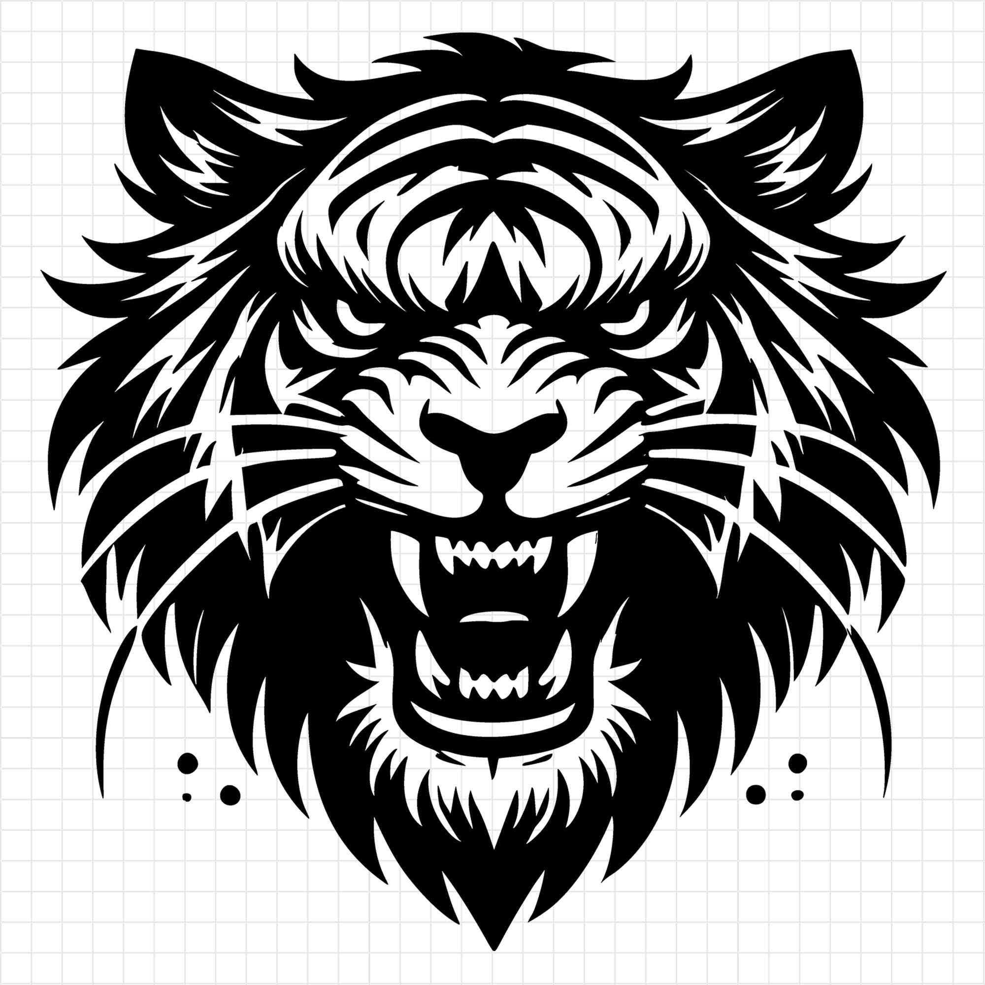 Powerful Black and White Tiger Head Illustration SVG