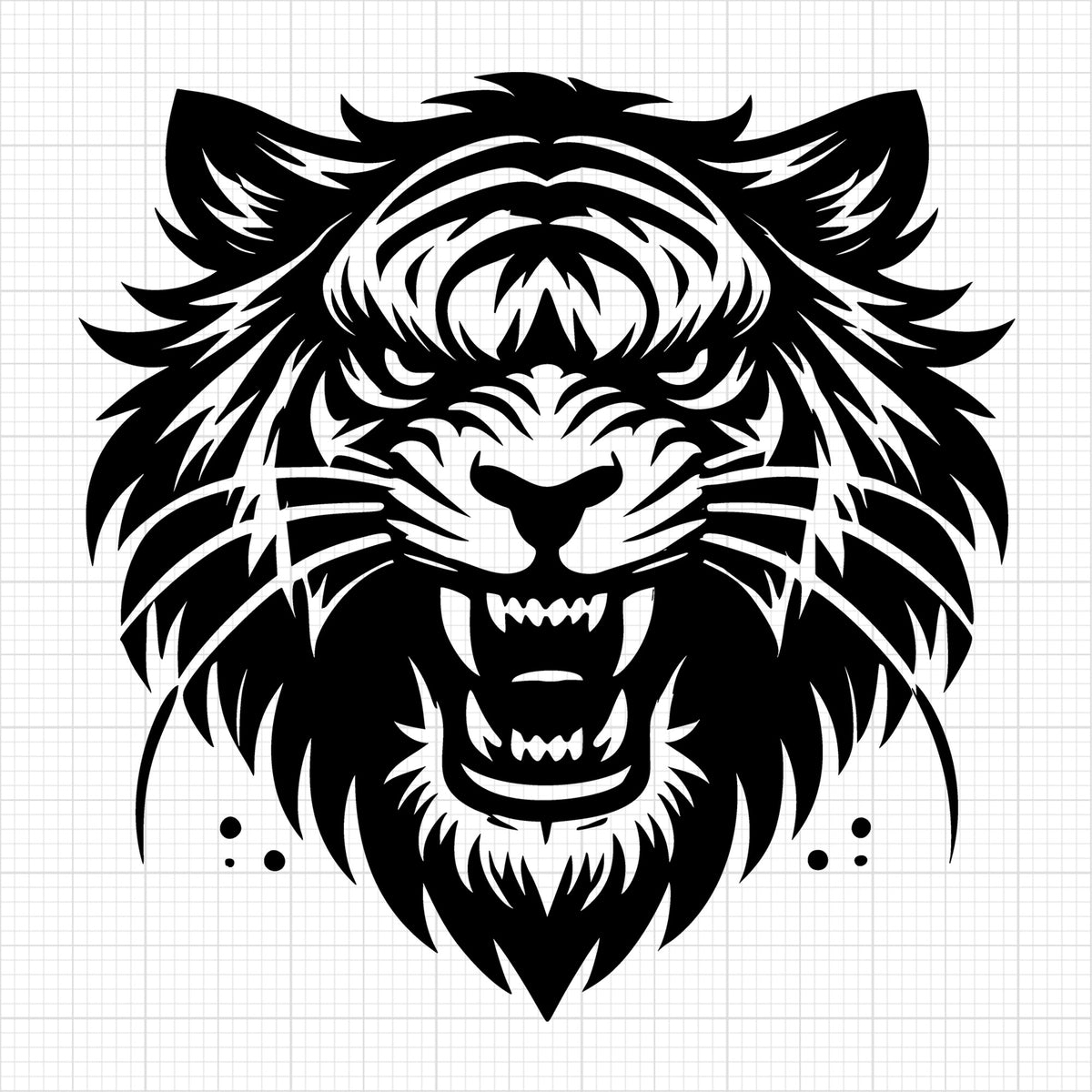 Powerful Black and White Tiger Head Illustration