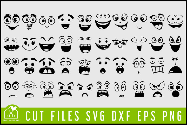 Cartoon Faces SVG Bundle Funny Smiley Face Cut Files