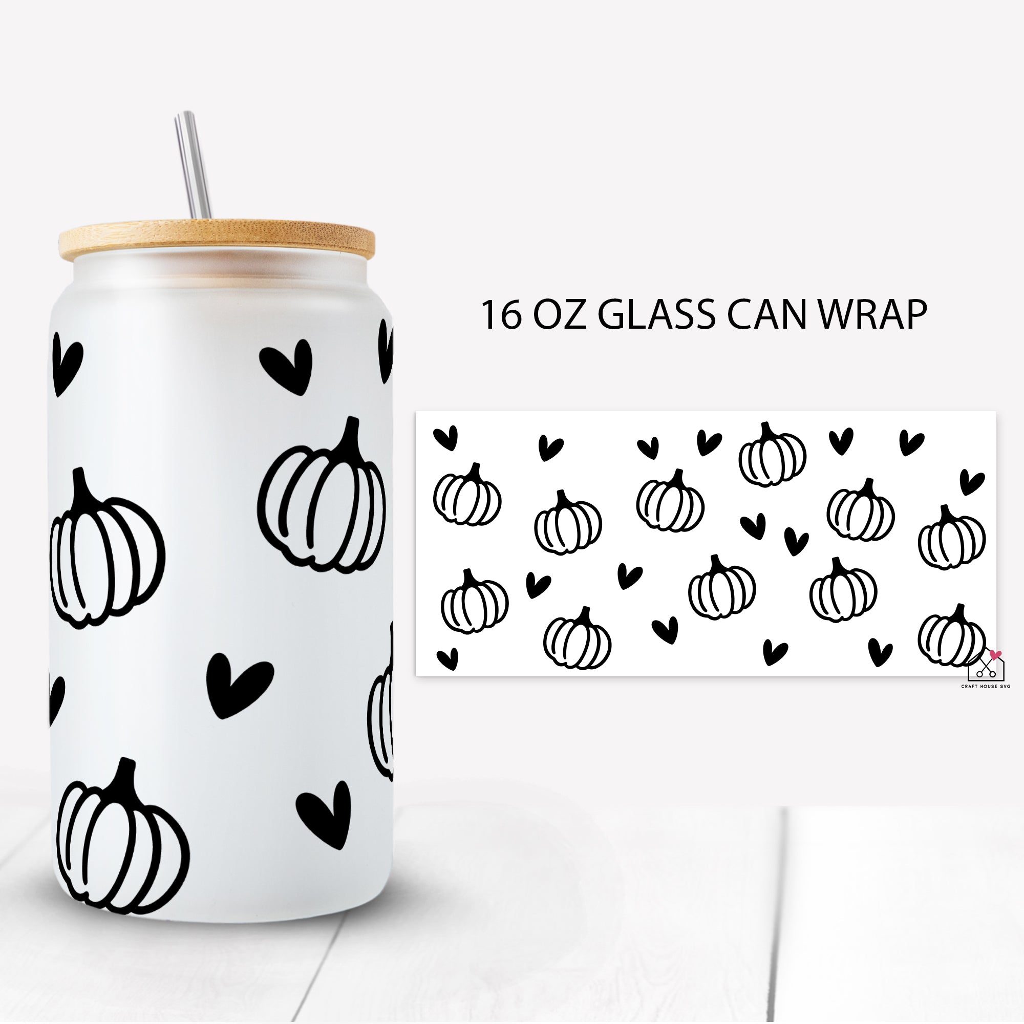 Pumpkin Heart Glass Can Wrap SVG Cut File