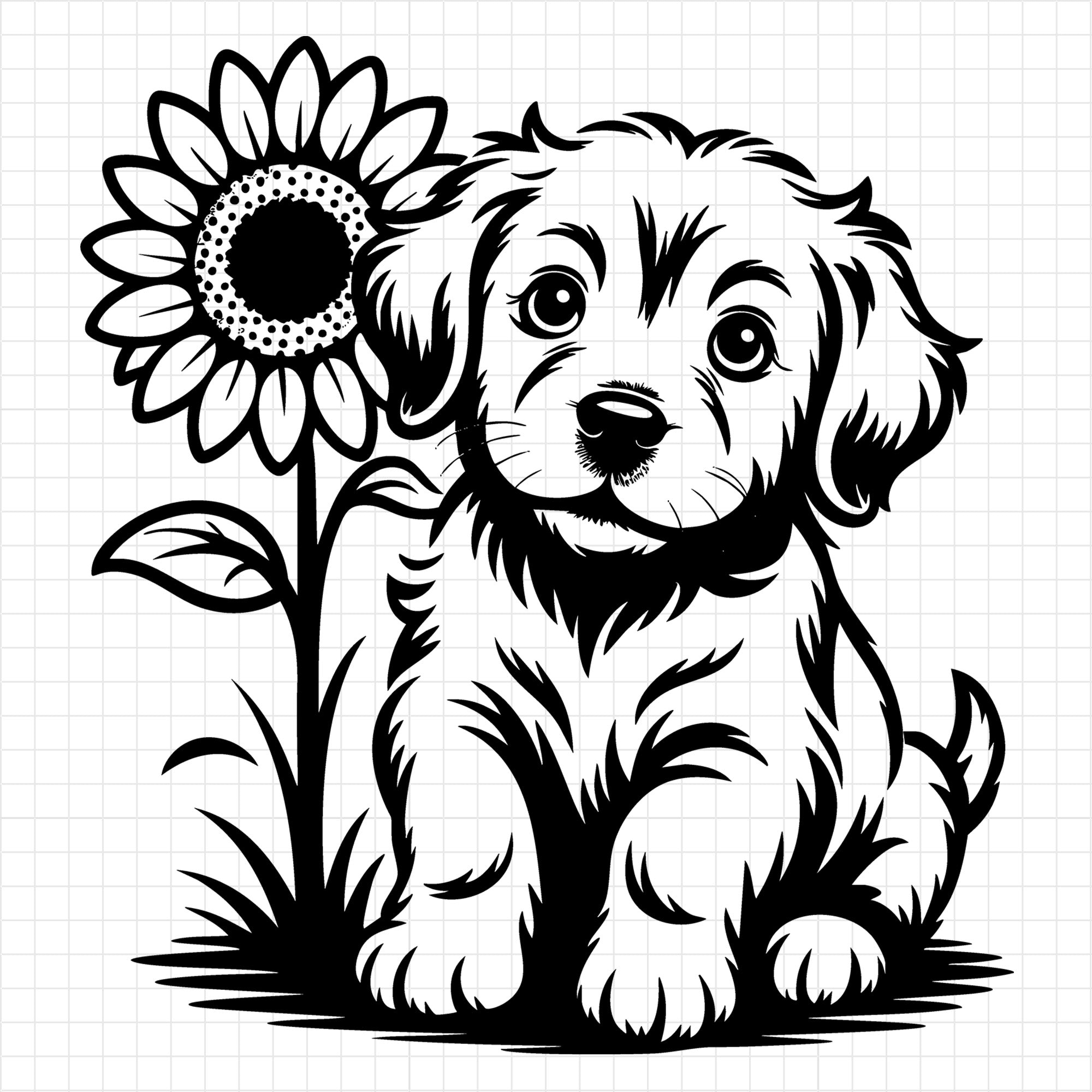 Puppy Holding Sunflower SVG