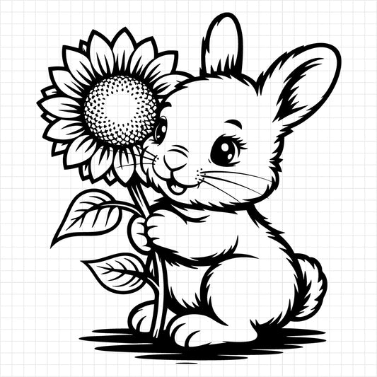 Rabbit Holding Sunflower SVG