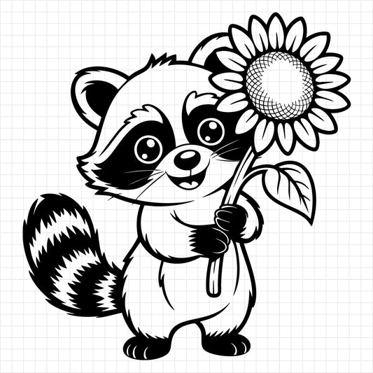 Raccoon Holding Sunflower SVG