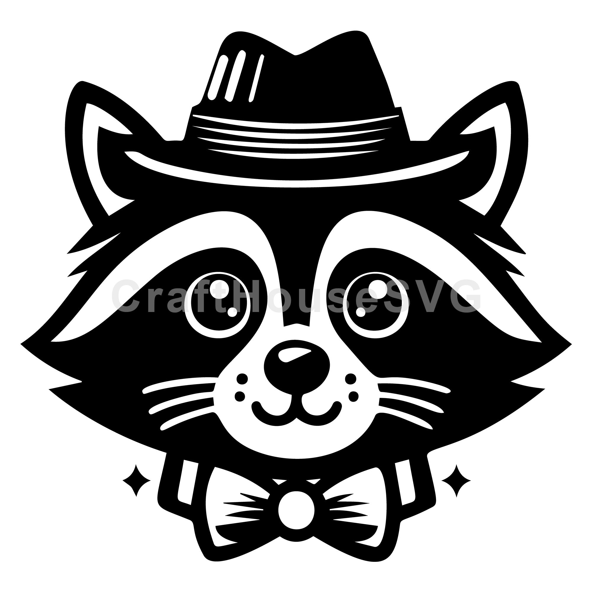 Dapper Raccoon Wearing a Fedora with Bow Tie SVG