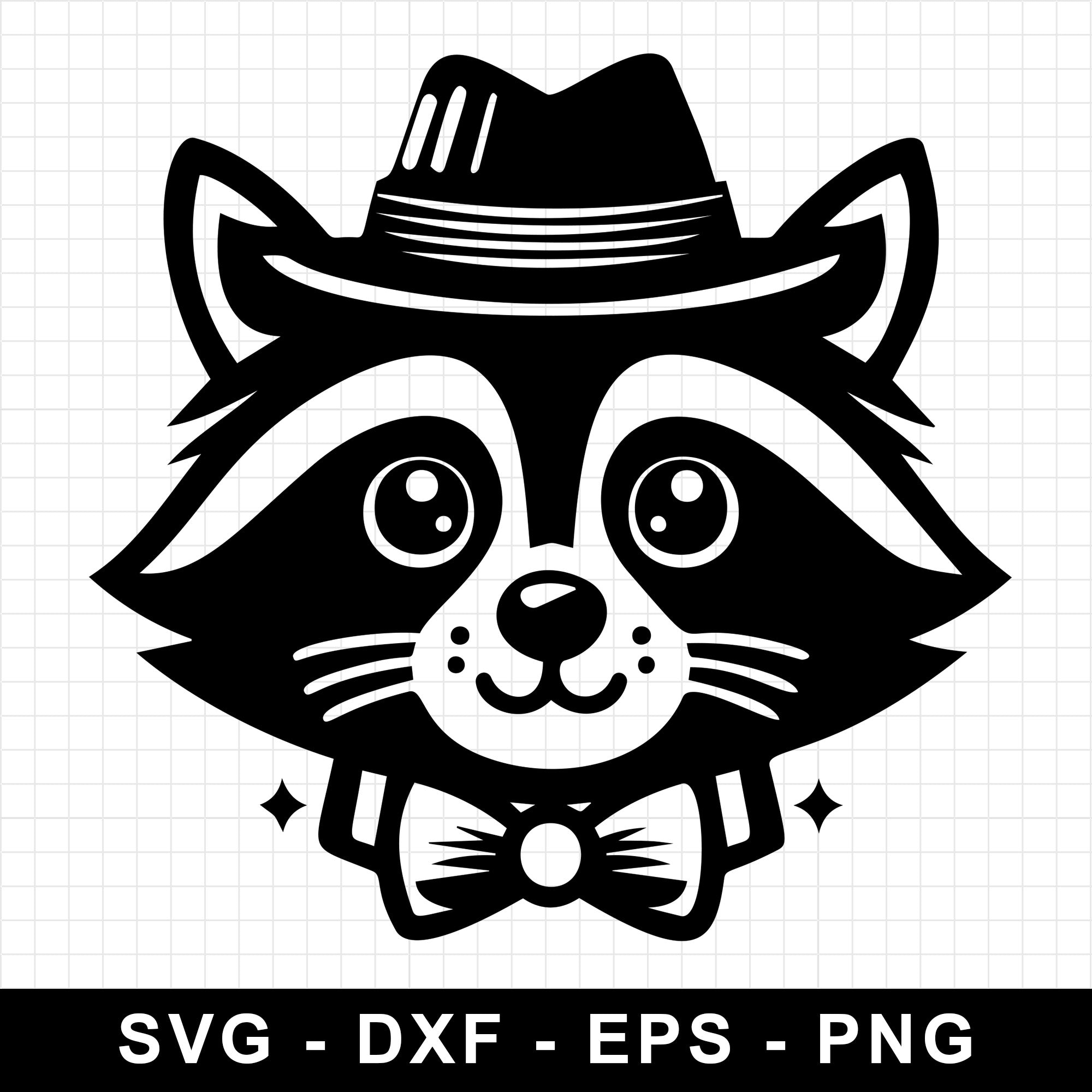 Dapper Raccoon Wearing a Fedora with Bow Tie SVG