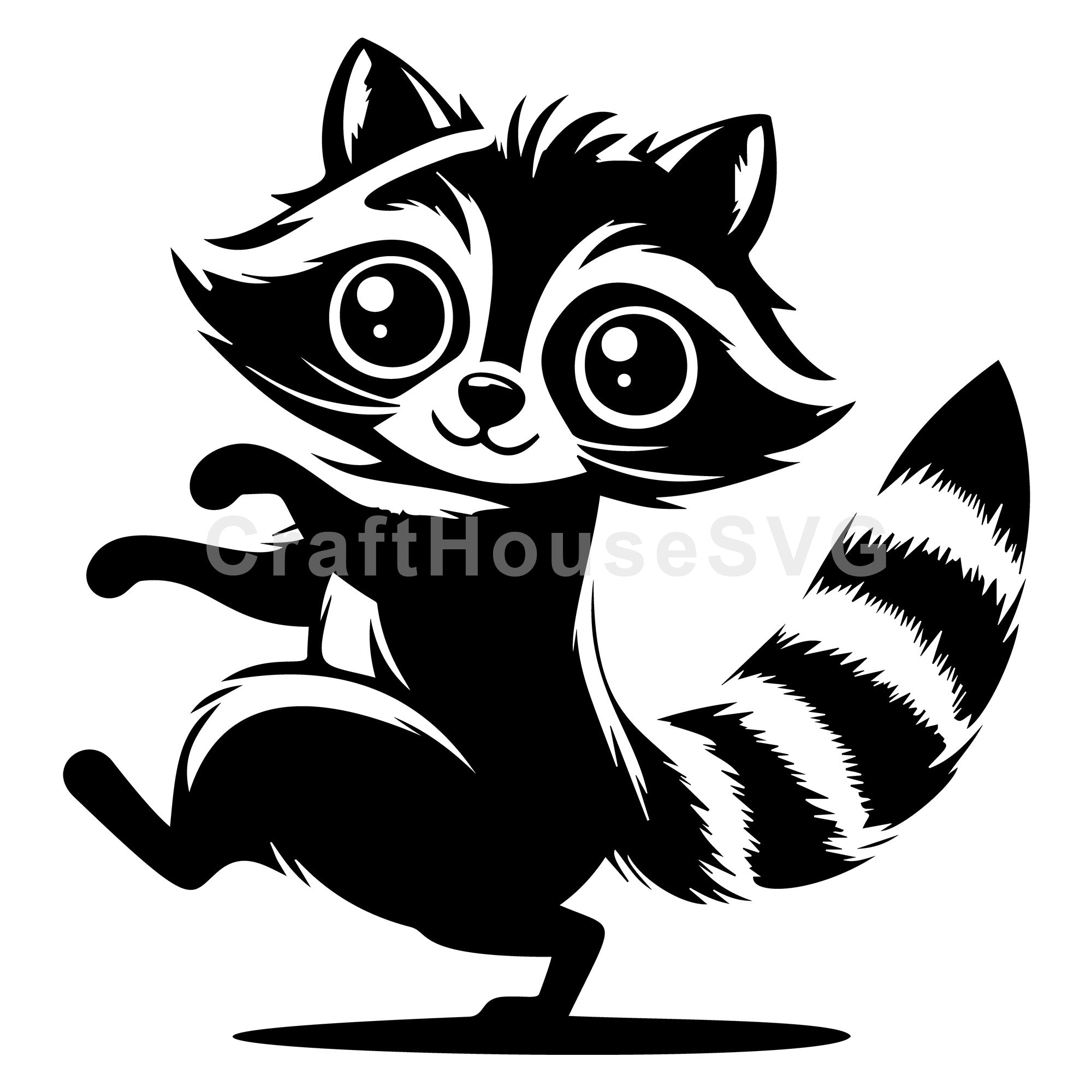 Playful Raccoon Dancing with Striped Tail SVG