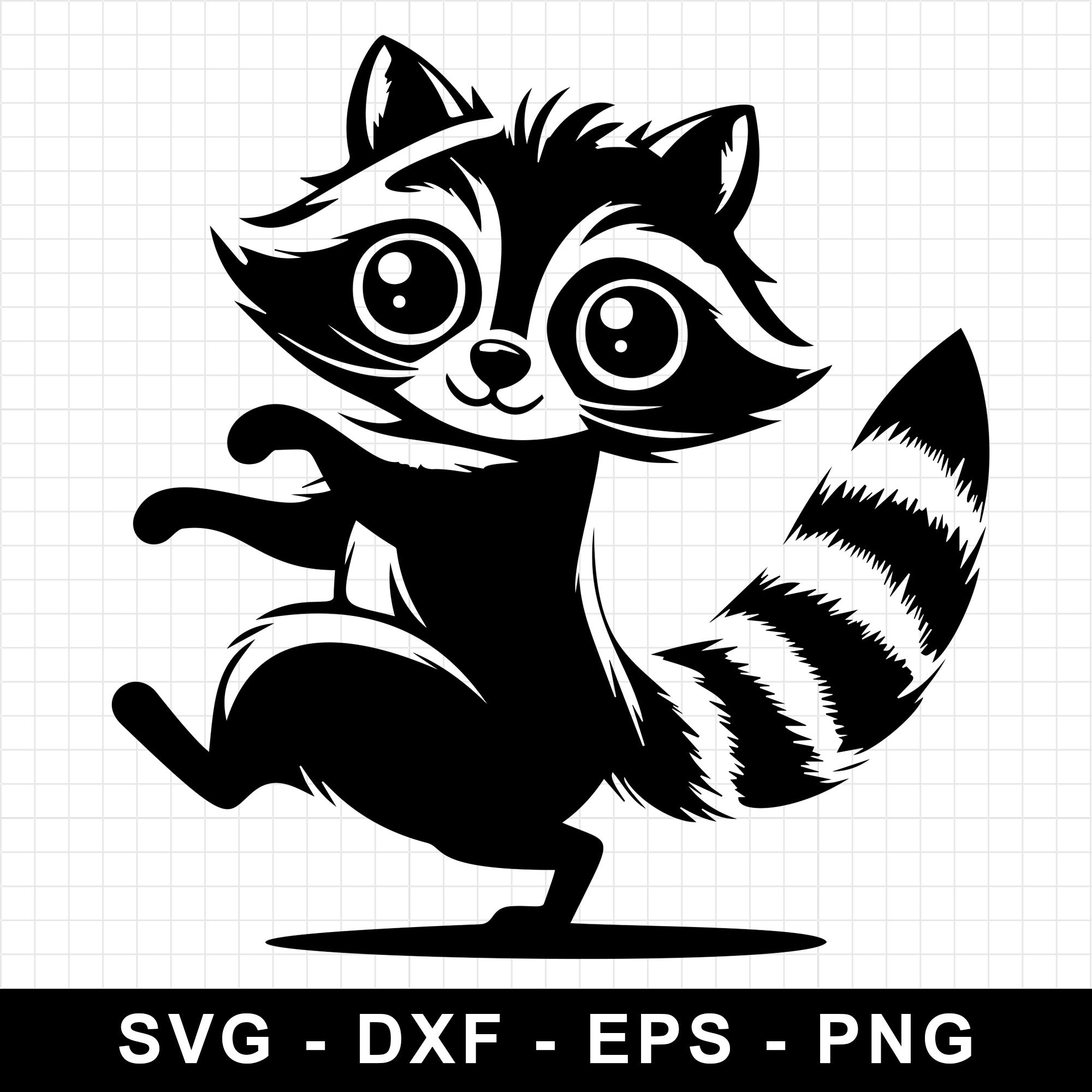 Playful Raccoon Dancing with Striped Tail SVG