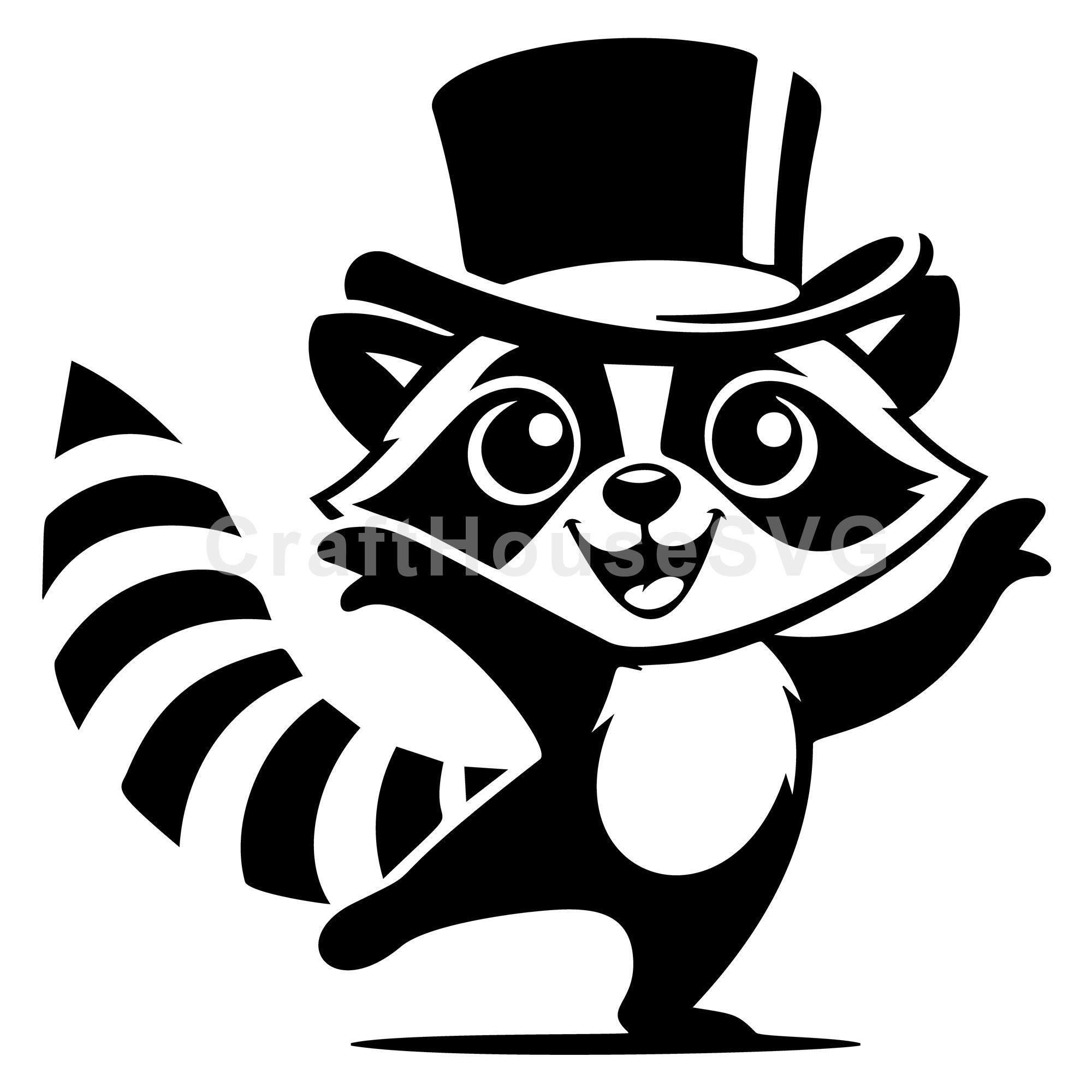 Cheerful Raccoon in a Top Hat Dancing SVG